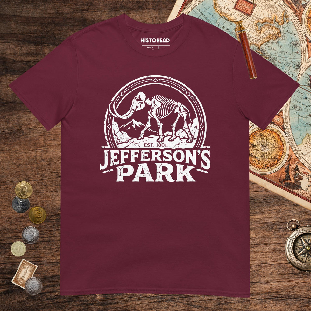 Maroon Jefferson's Park Tee - history buff gift by HistoHead