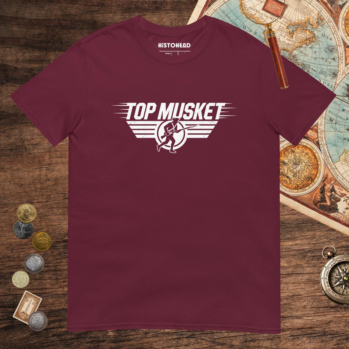 Maroon Top Musket Tee - history buff gift by HistoHead