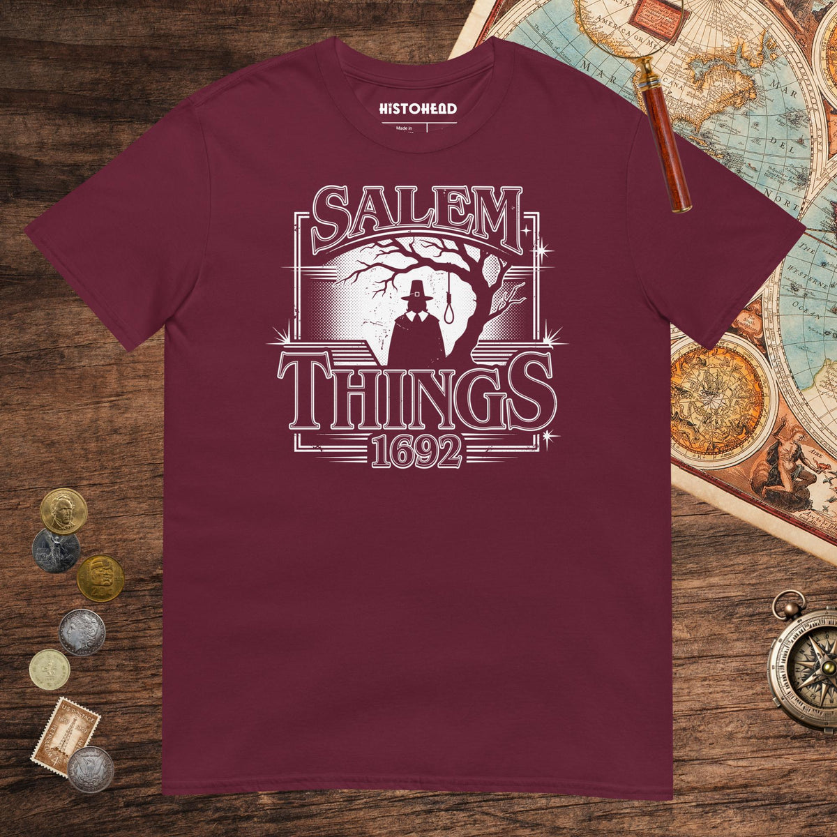 Maroon Salem Things 1692 Tee - history buff gift by HistoHead