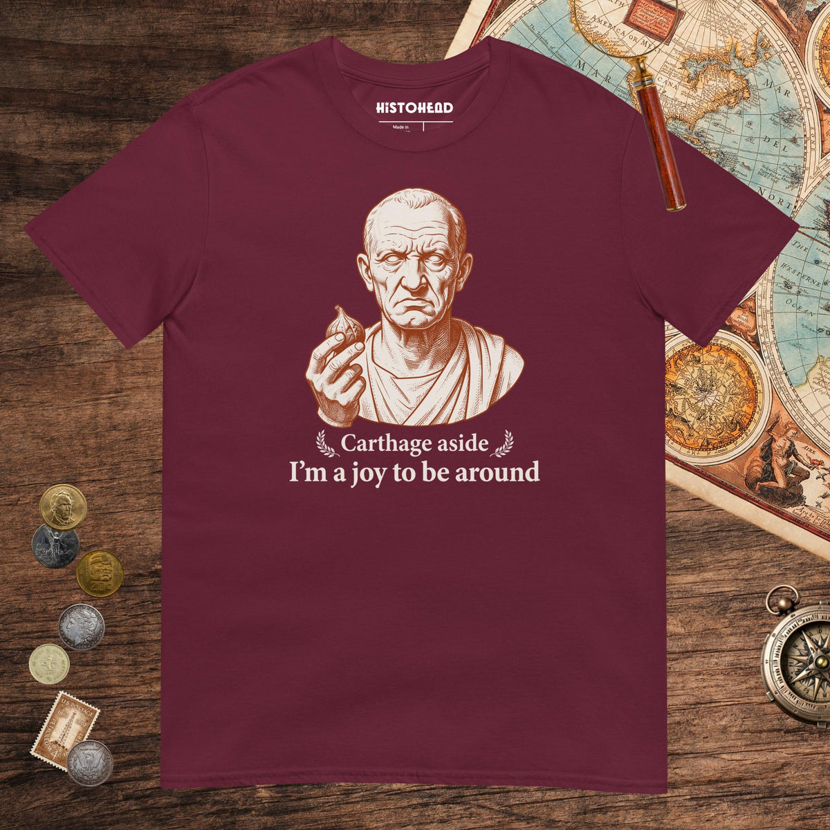 Maroon Cato Carthage Aside I'm a Joy to Be Around Tee - history buff gift by HistoHead