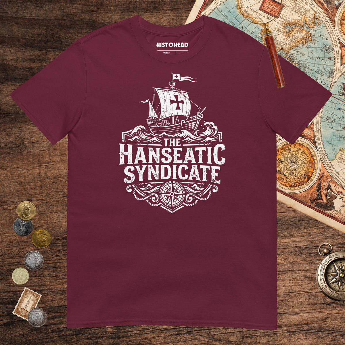 Maroon The Hanseatic Syndicate Tee - history buff gift by HistoHead