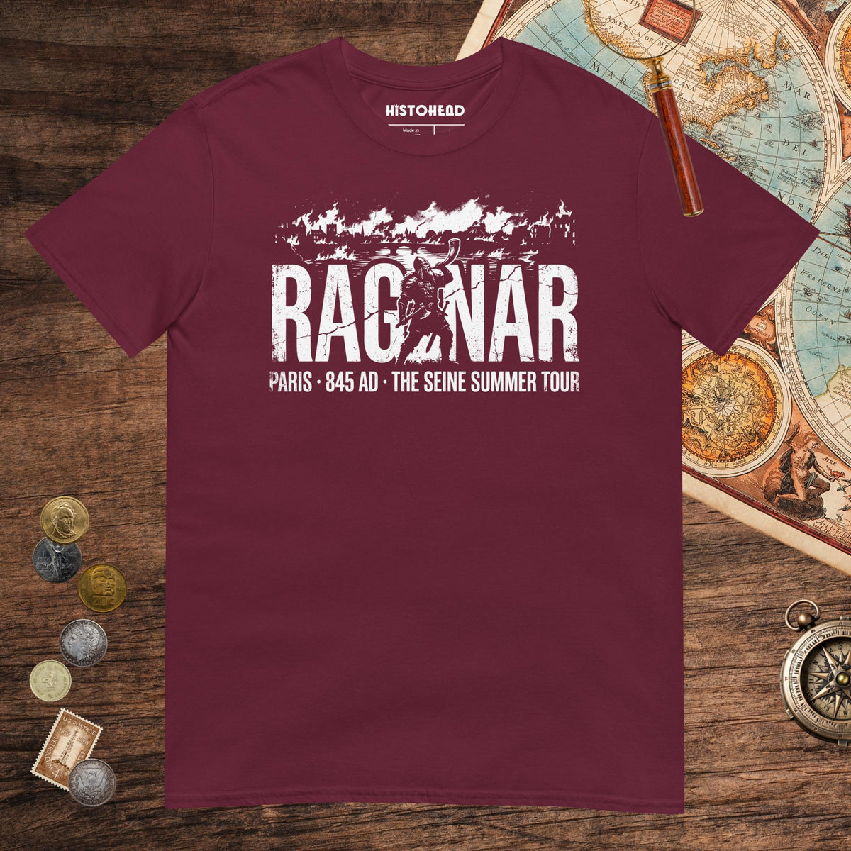 Maroon Ragnar The Seine Summer Tour Tee - history buff gift by HistoHead