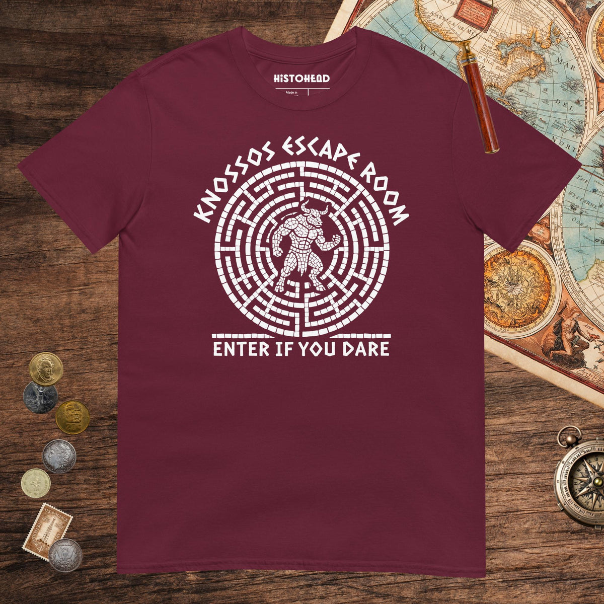 Maroon Knossos Escape Room Enter If You Dare Tee - history buff gift by HistoHead