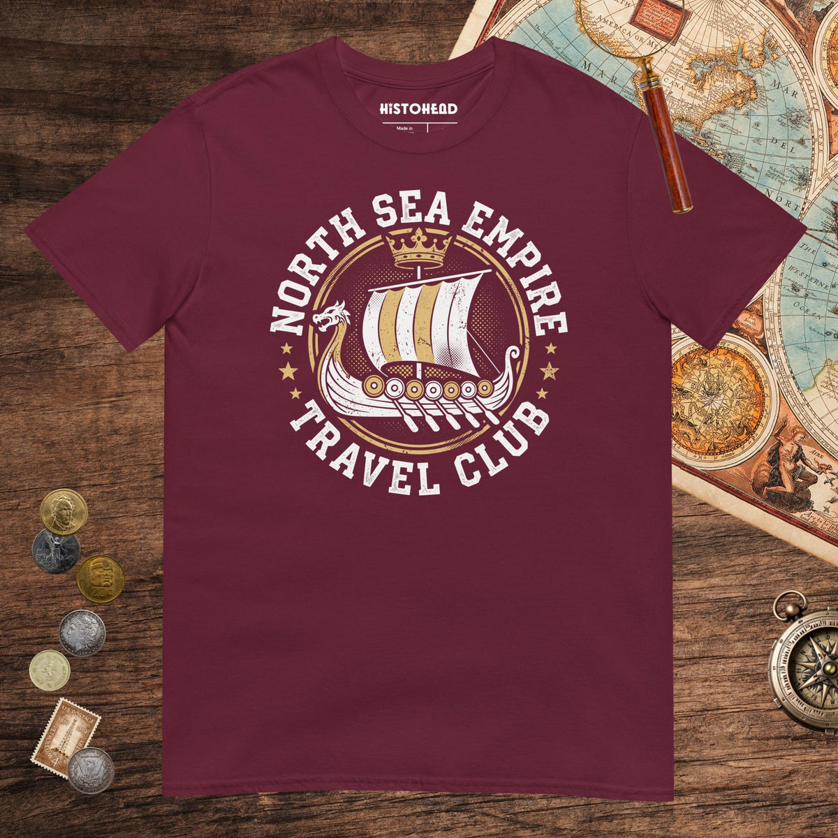 Maroon North Sea Empire Travel Club Tee - history buff gift by HistoHead