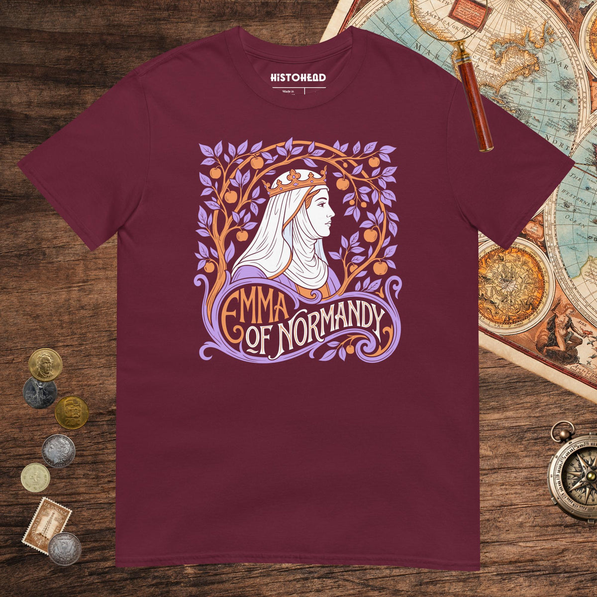 Maroon Emma Of Normandy Tee - history buff gift by HistoHead