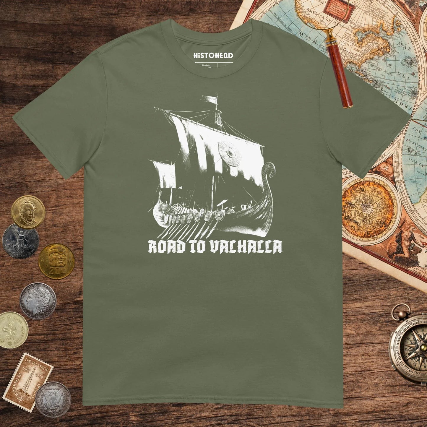 Military Green Road to Valhalla Tee - history buff gift by HistoHead