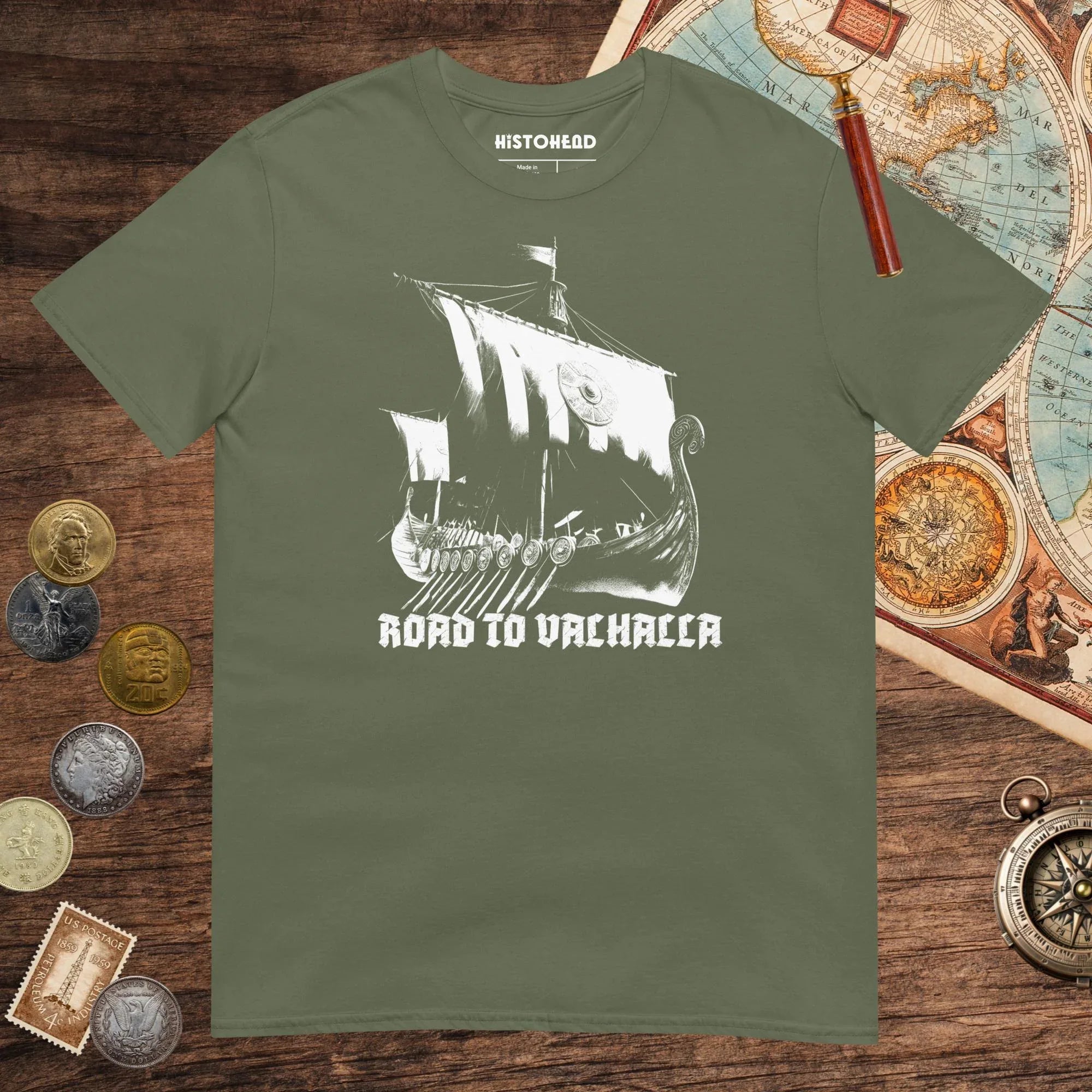 Military Green Road to Valhalla Tee - history buff gift by HistoHead