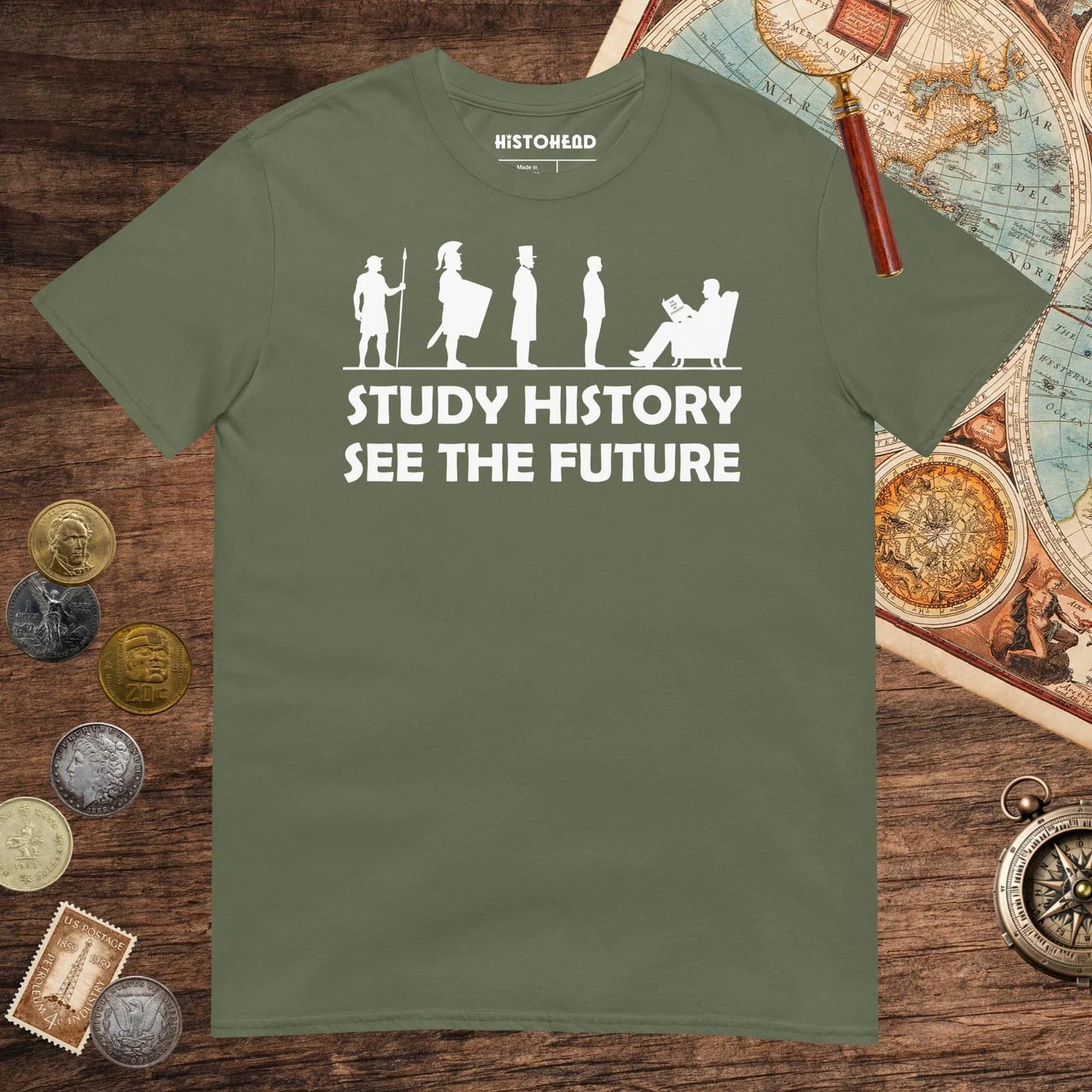 Military Green Study History See the Future Tee - history buff gift by HistoHead