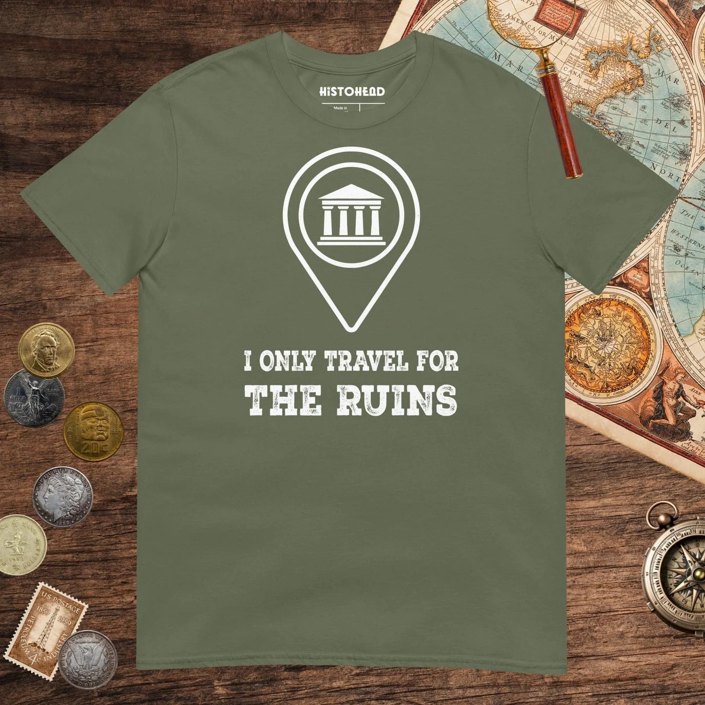 Military Green Travel for the Ruins Tee - history buff gift by HistoHead