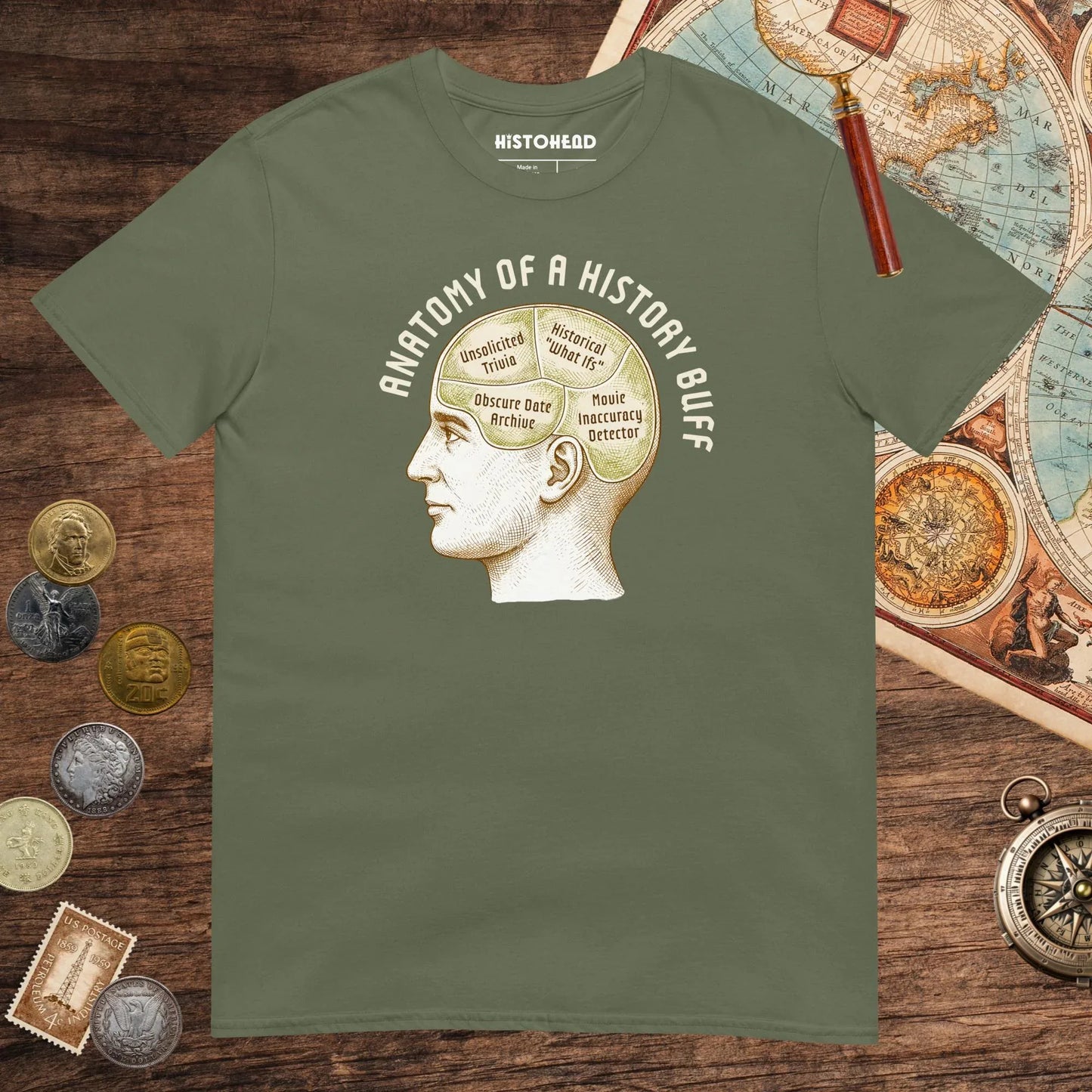 Military Green Anatomy of a History Buff Tee - history buff gift by HistoHead