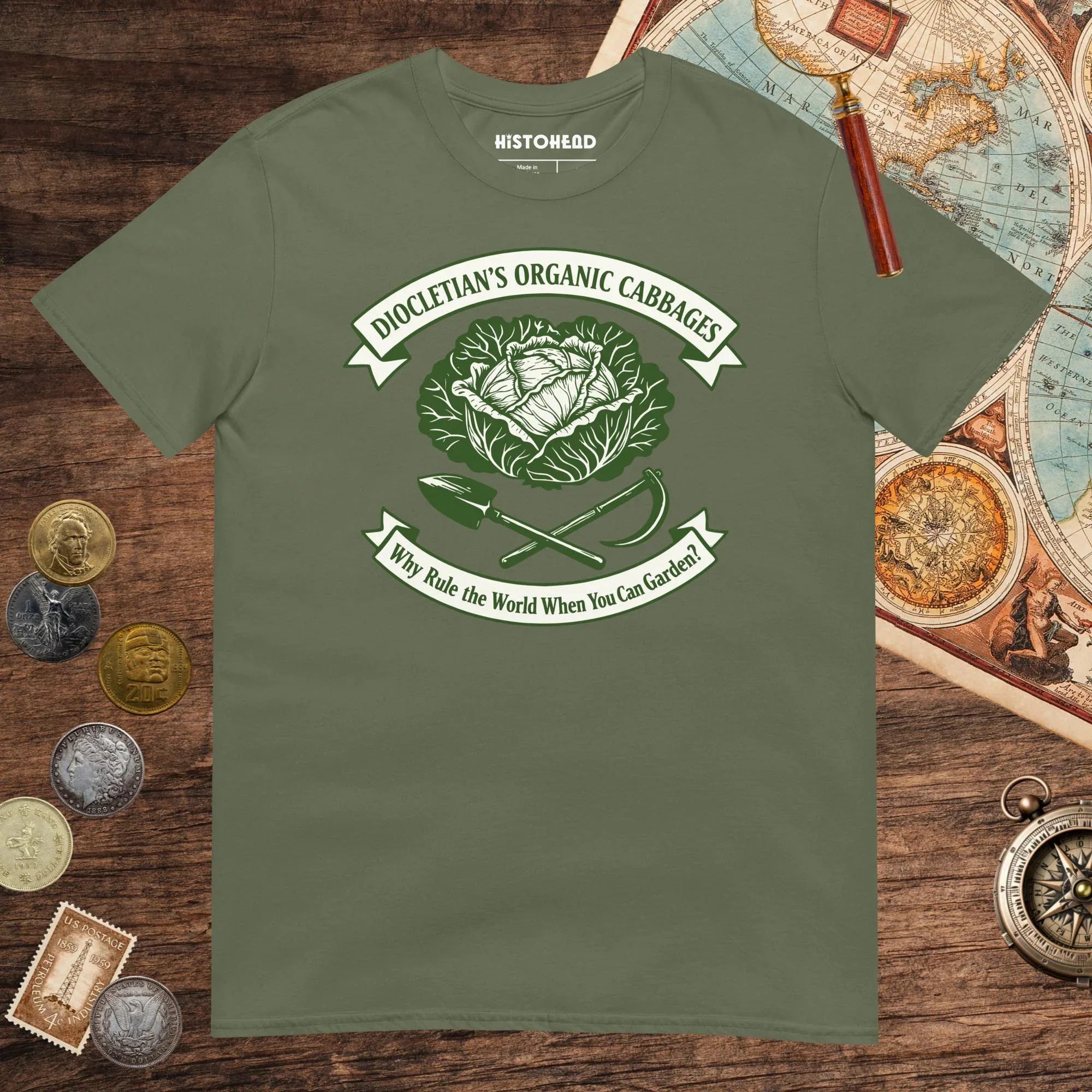 Military Green Diocletian's Cabbage Tee - history buff gift by HistoHead