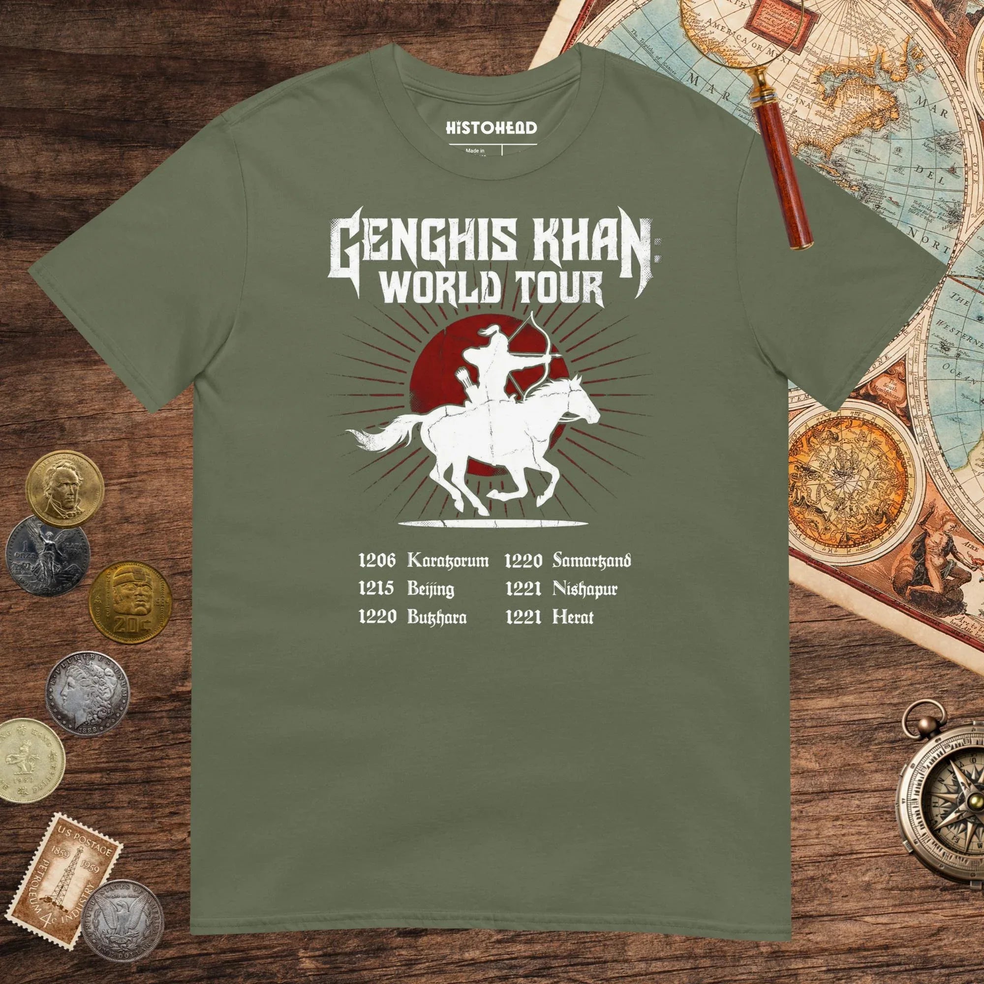 Military Green Genghis Khan World Tour Tee - history buff gift by HistoHead