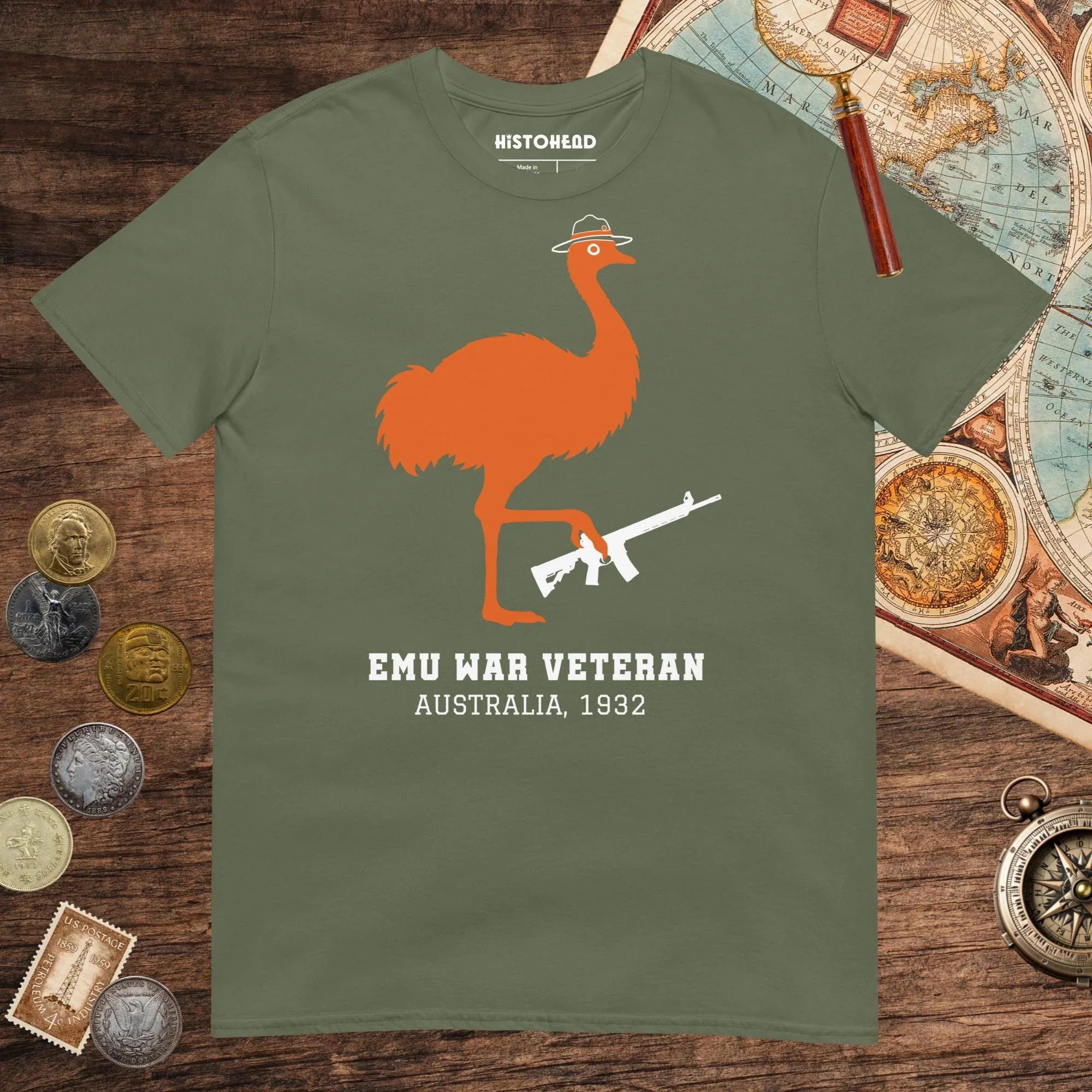 Military Green Emu War Veteran Tee - history buff gift by HistoHead