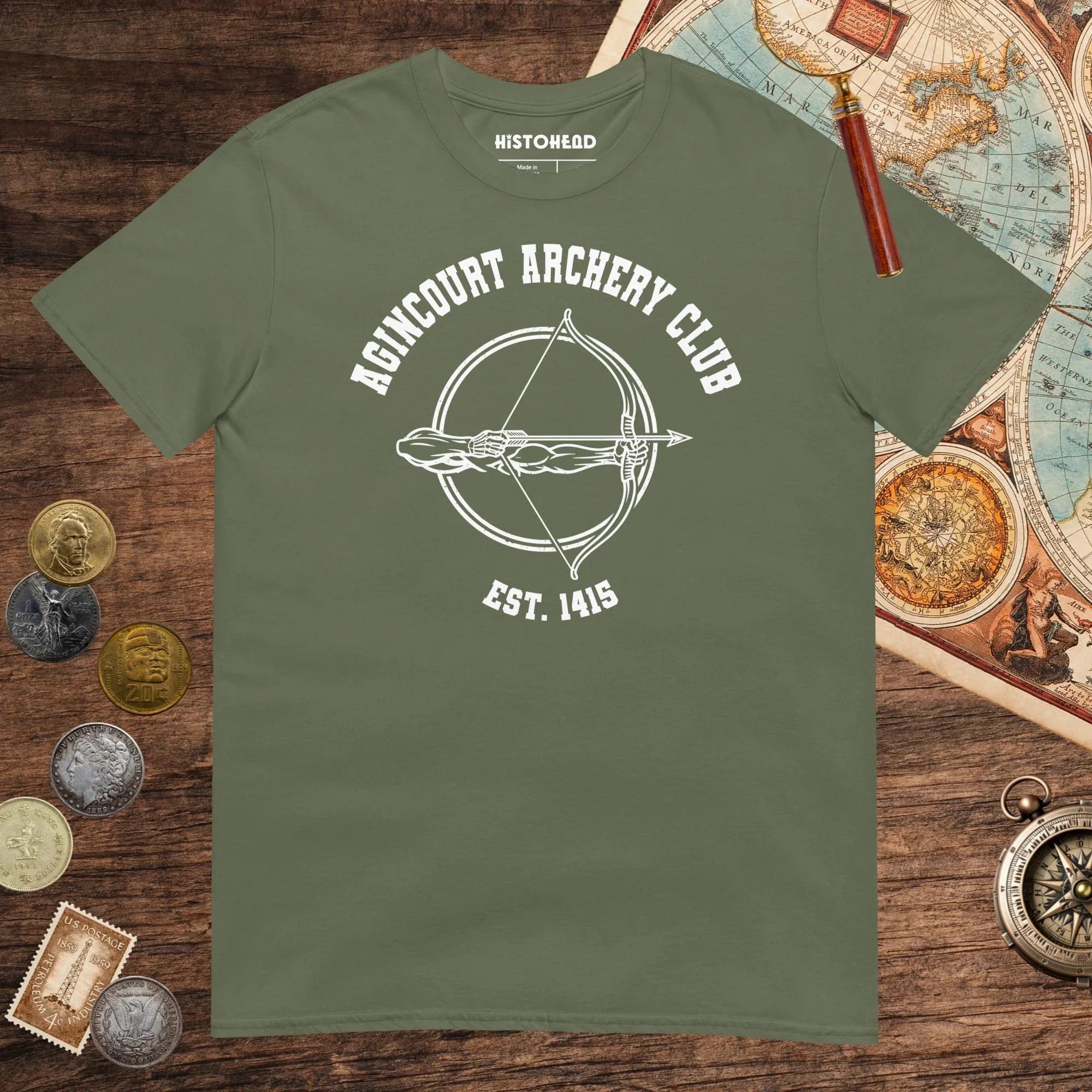 Military Green Agincourt Archery Club Tee - history buff gift by HistoHead