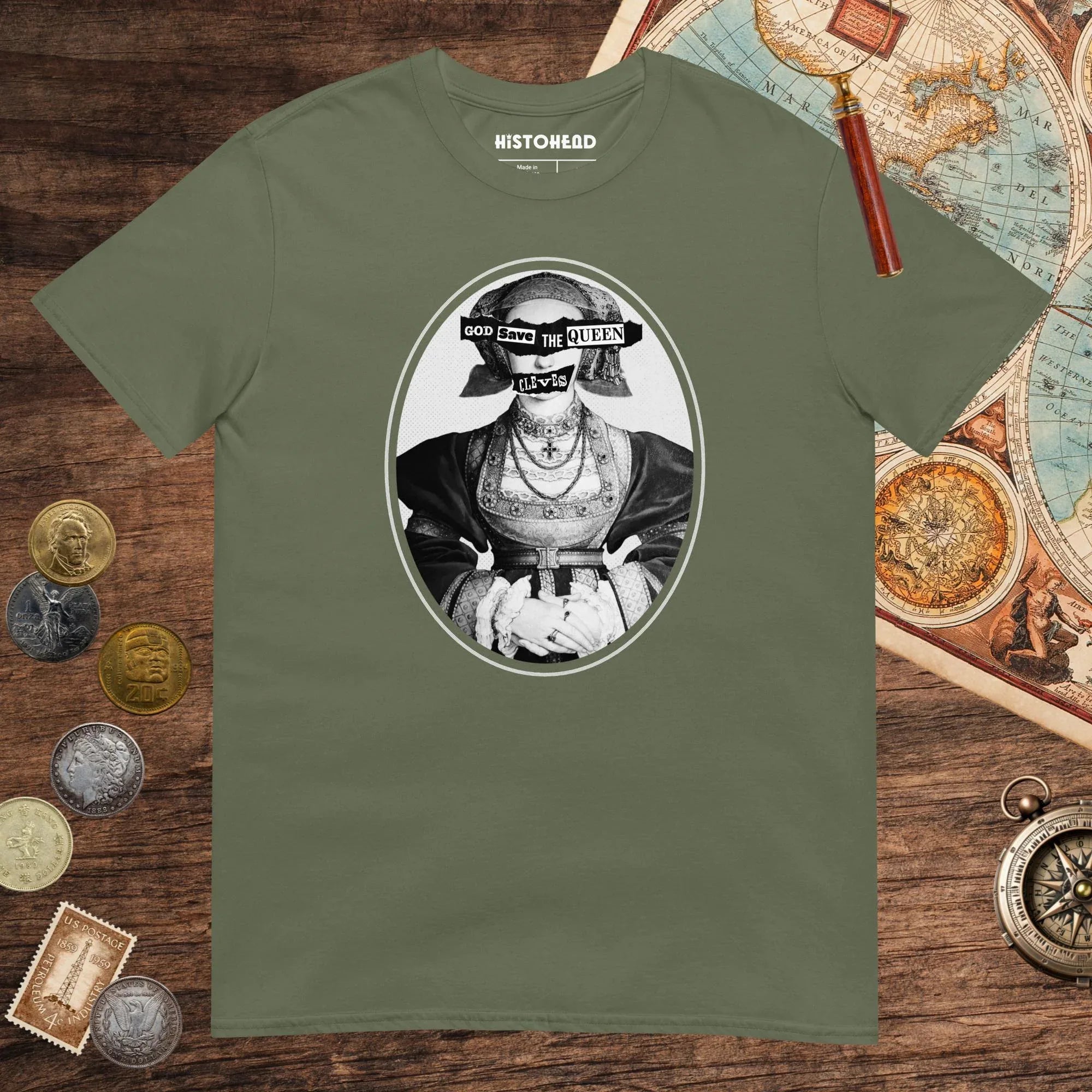 Military Green God Save the Queen Anne of Cleves Tee - history buff gift by HistoHead