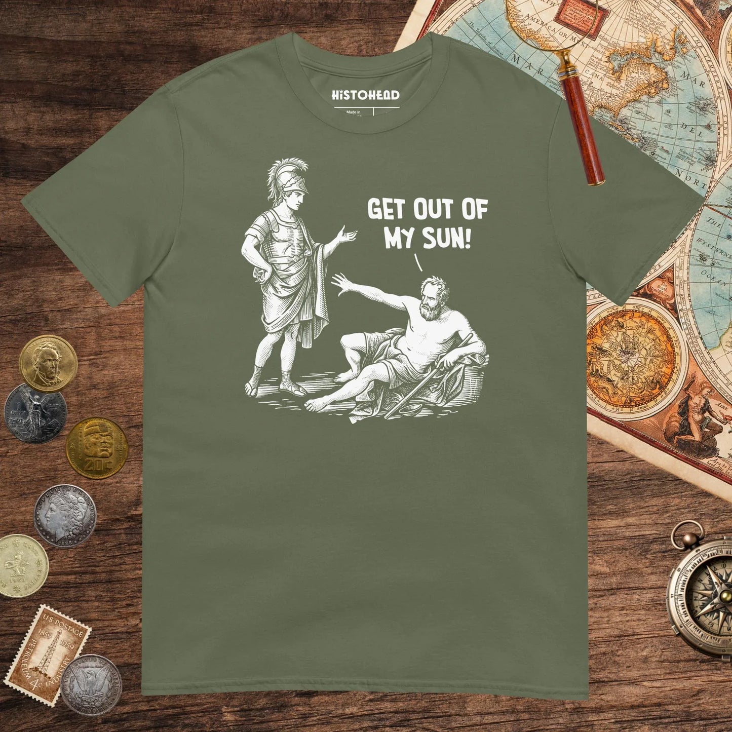 Military Green Diogenes: Get Out of My Sun Tee - history buff gift by HistoHead