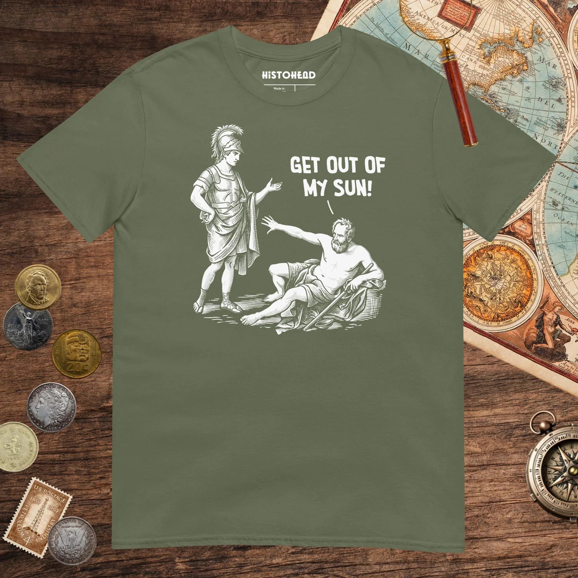 Military Green Diogenes: Get Out of My Sun Tee - history buff gift by HistoHead