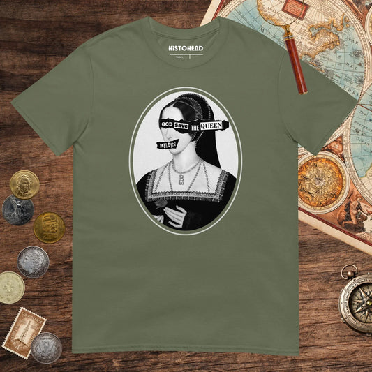 Military Green God Save the Queen Anne Boleyn Tee - history buff gift by HistoHead