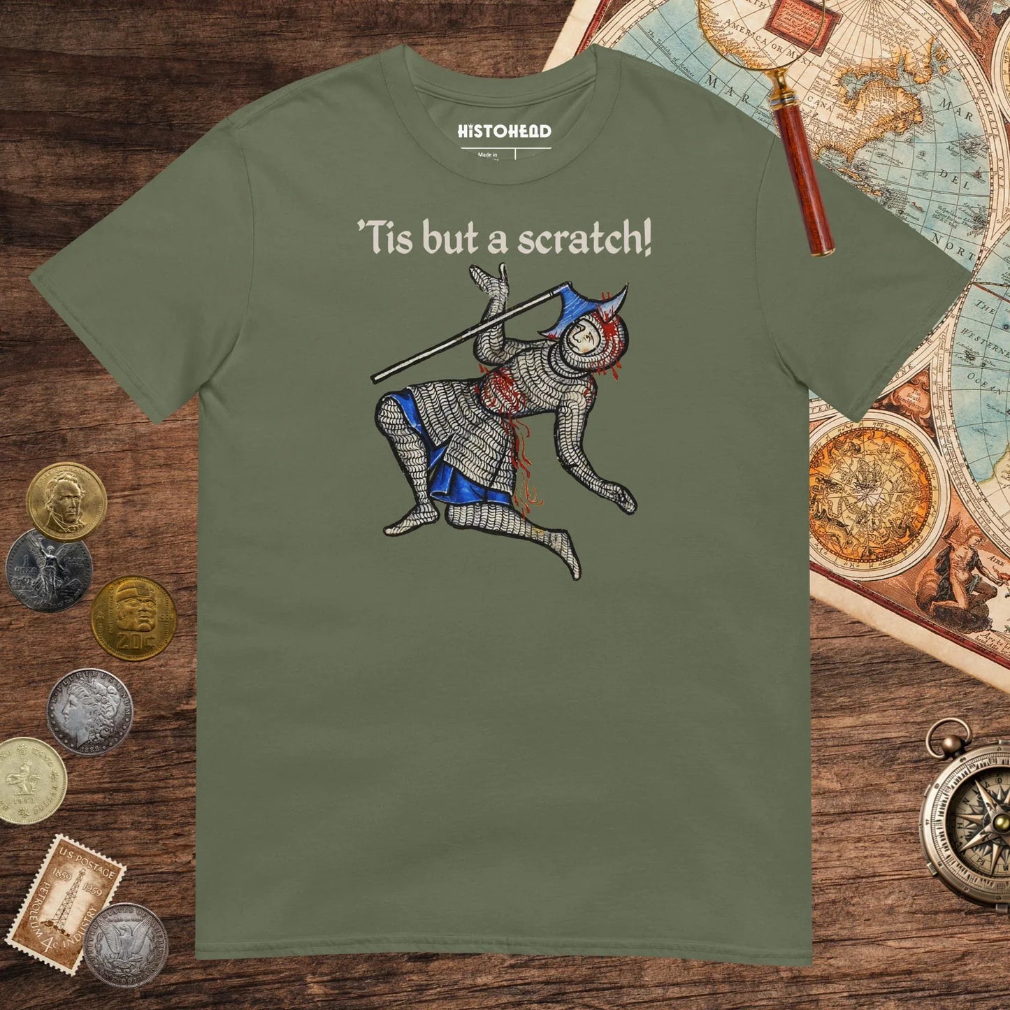 Military Green Tis But A Scratch Tee - history buff gift by HistoHead