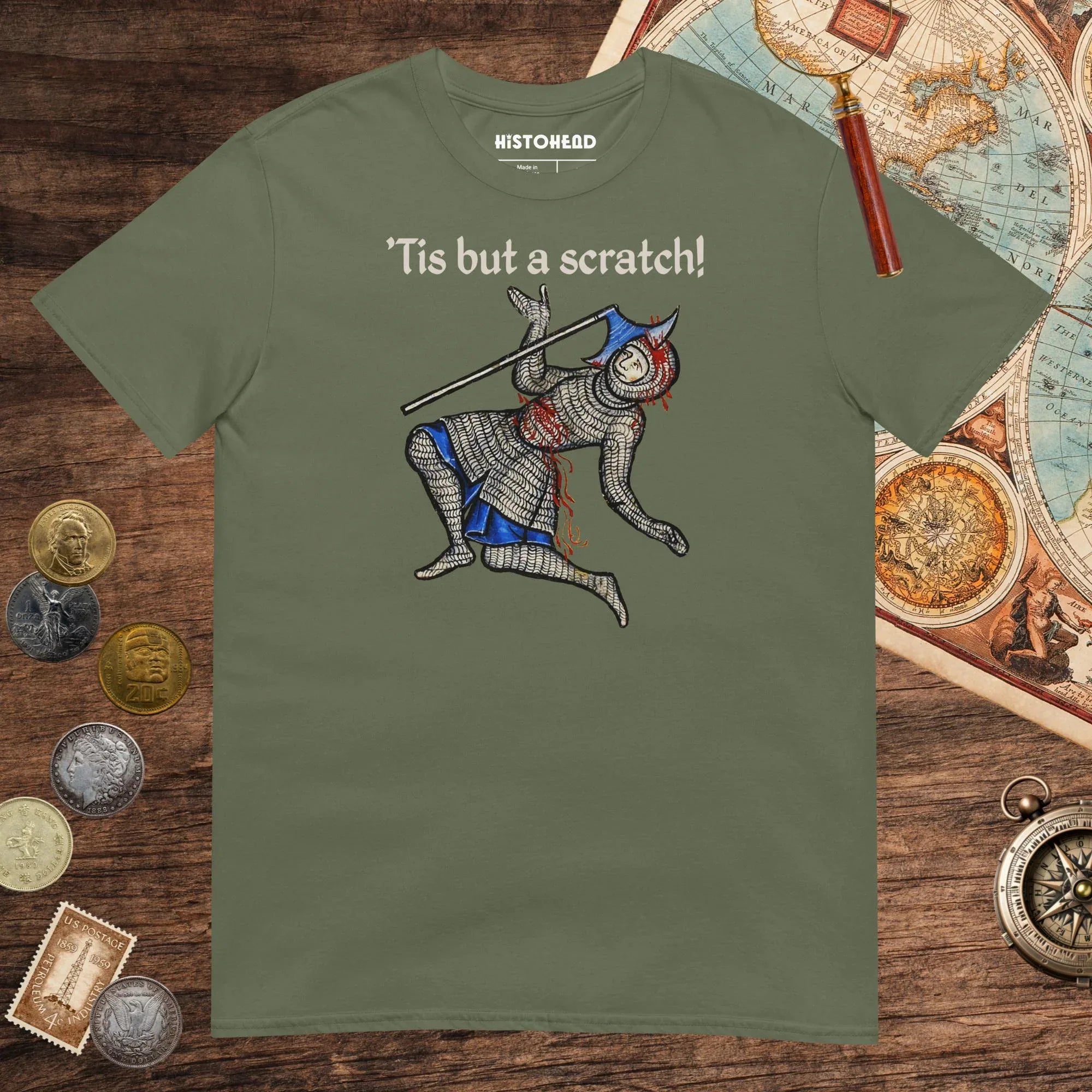 Military Green Tis But A Scratch Tee - history buff gift by HistoHead