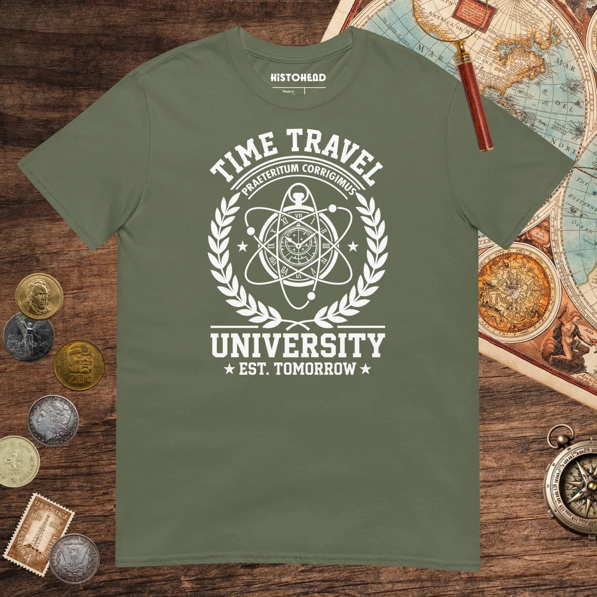 Military Green Time Travel University Tee - history buff gift by HistoHead