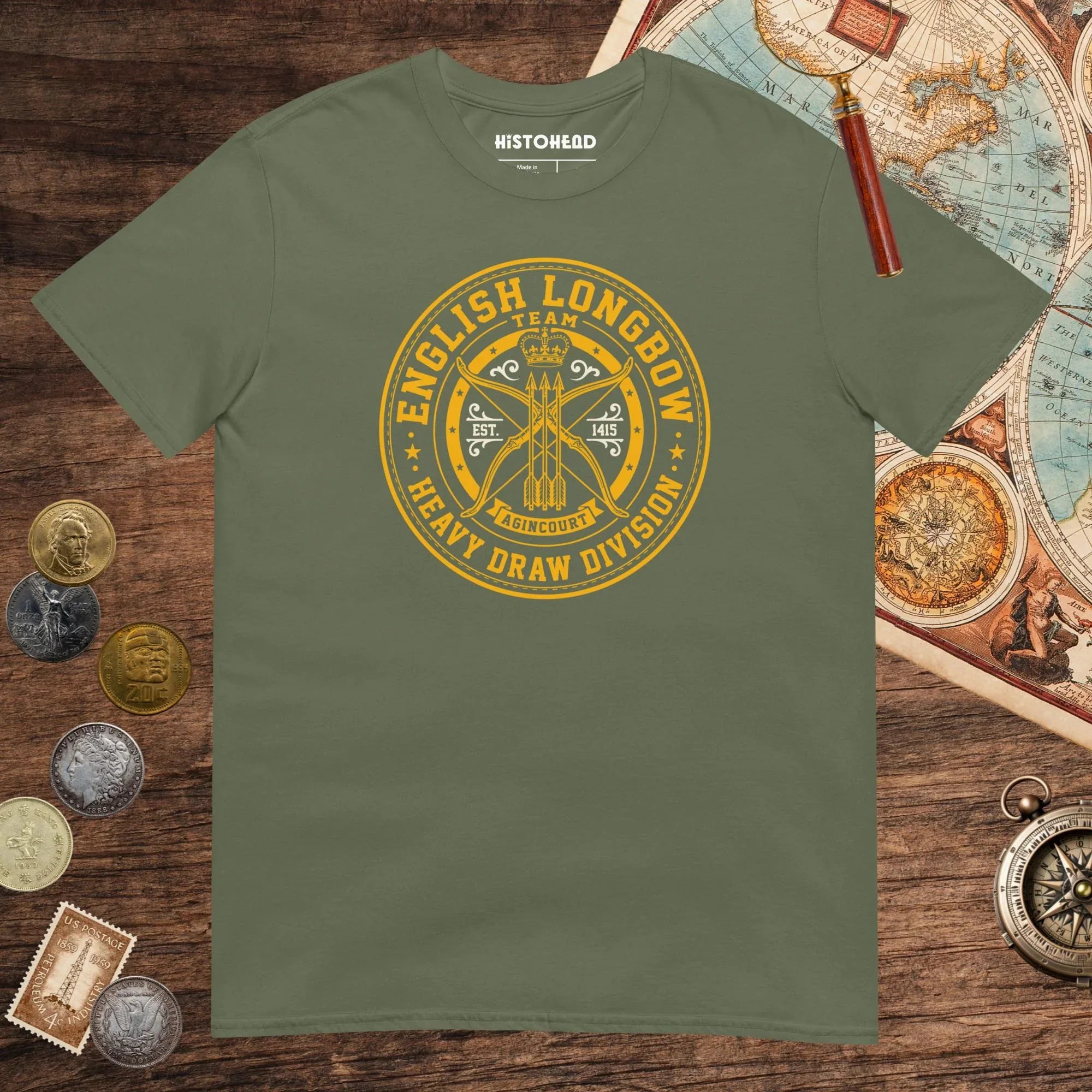 Military Green English Longbow Heavy Draw Division Tee - history buff gift by HistoHead