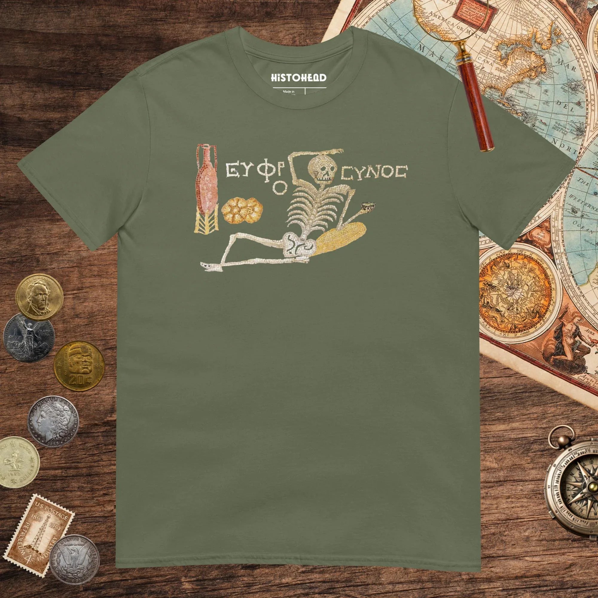 Military Green Skeleton Mosaic Tee - history buff gift by HistoHead
