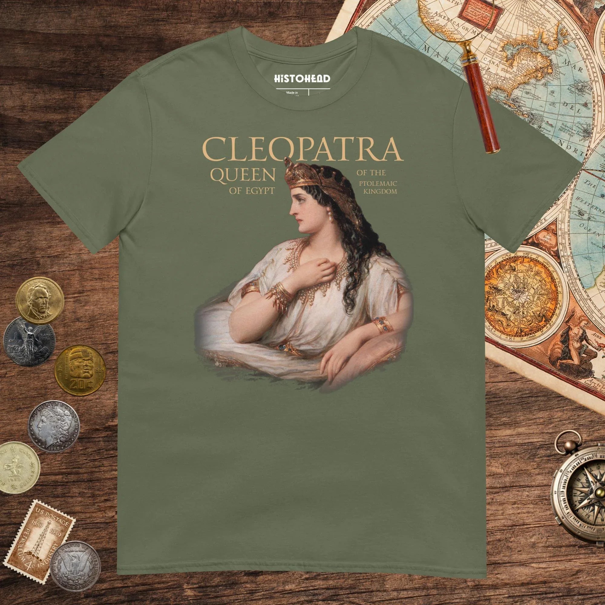 Military Green Cleopatra Queen of Egypt Tee - history buff gift by HistoHead