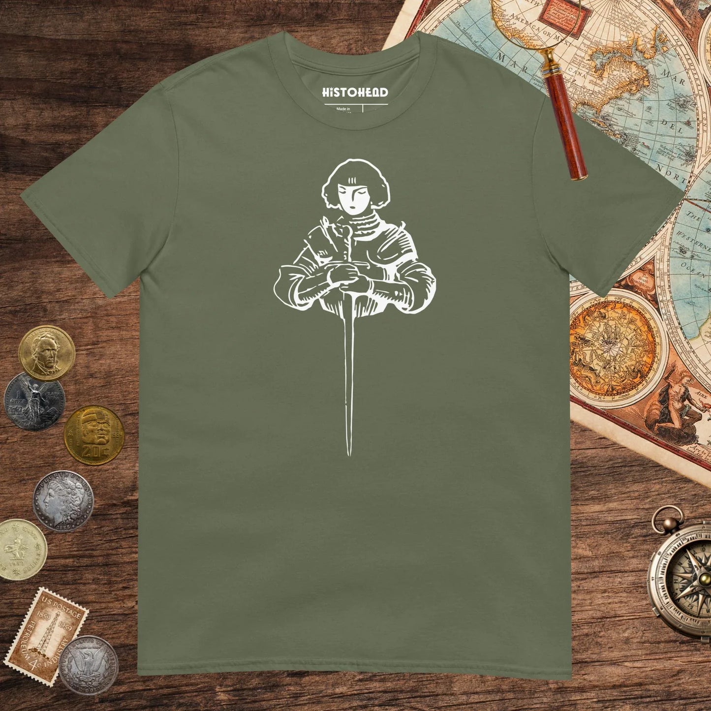 Military Green Joan of Arc Stamp Tee - history buff gift by HistoHead