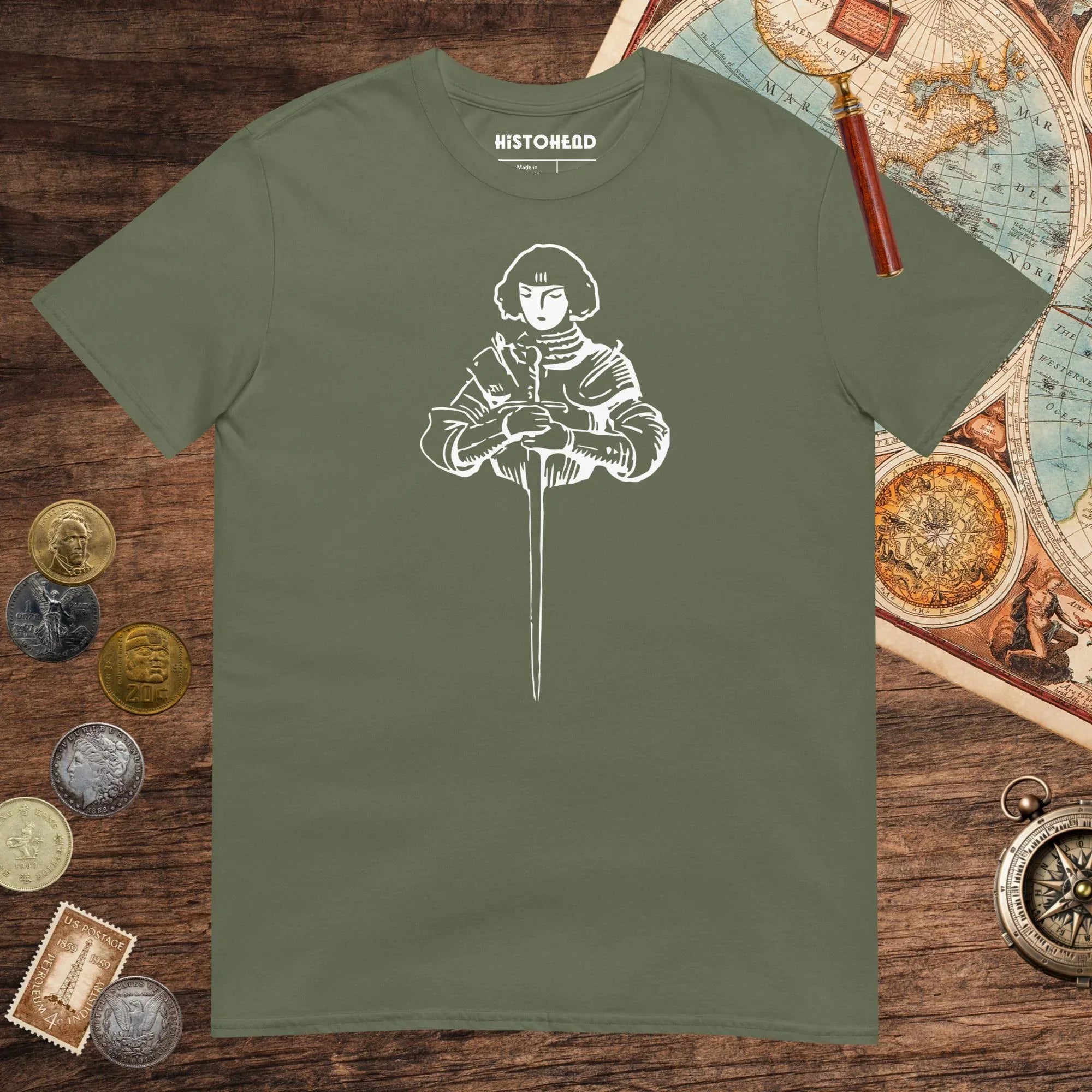 Military Green Joan of Arc Stamp Tee - history buff gift by HistoHead