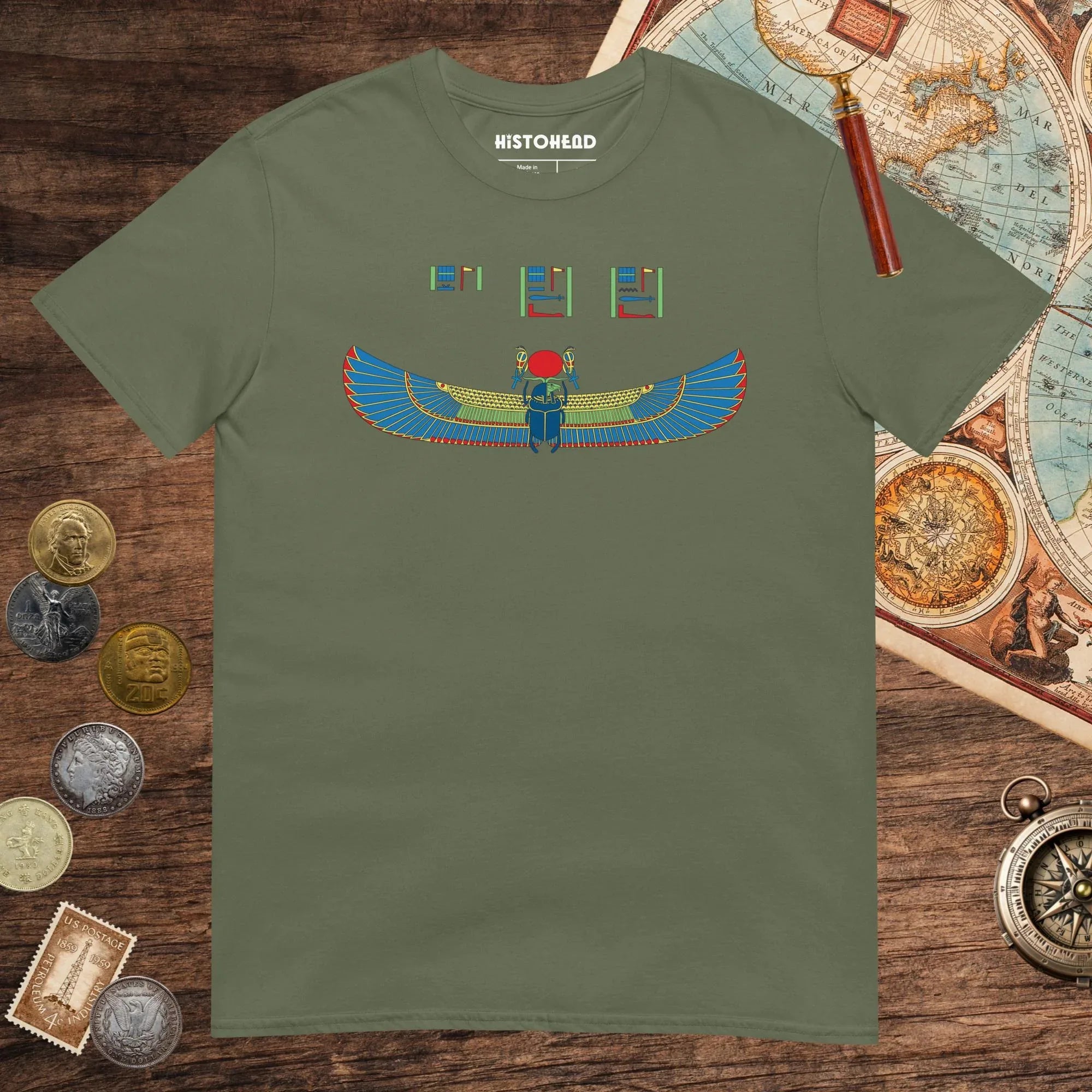 Military Green Khnum Hieroglyphs Tee - history buff gift by HistoHead