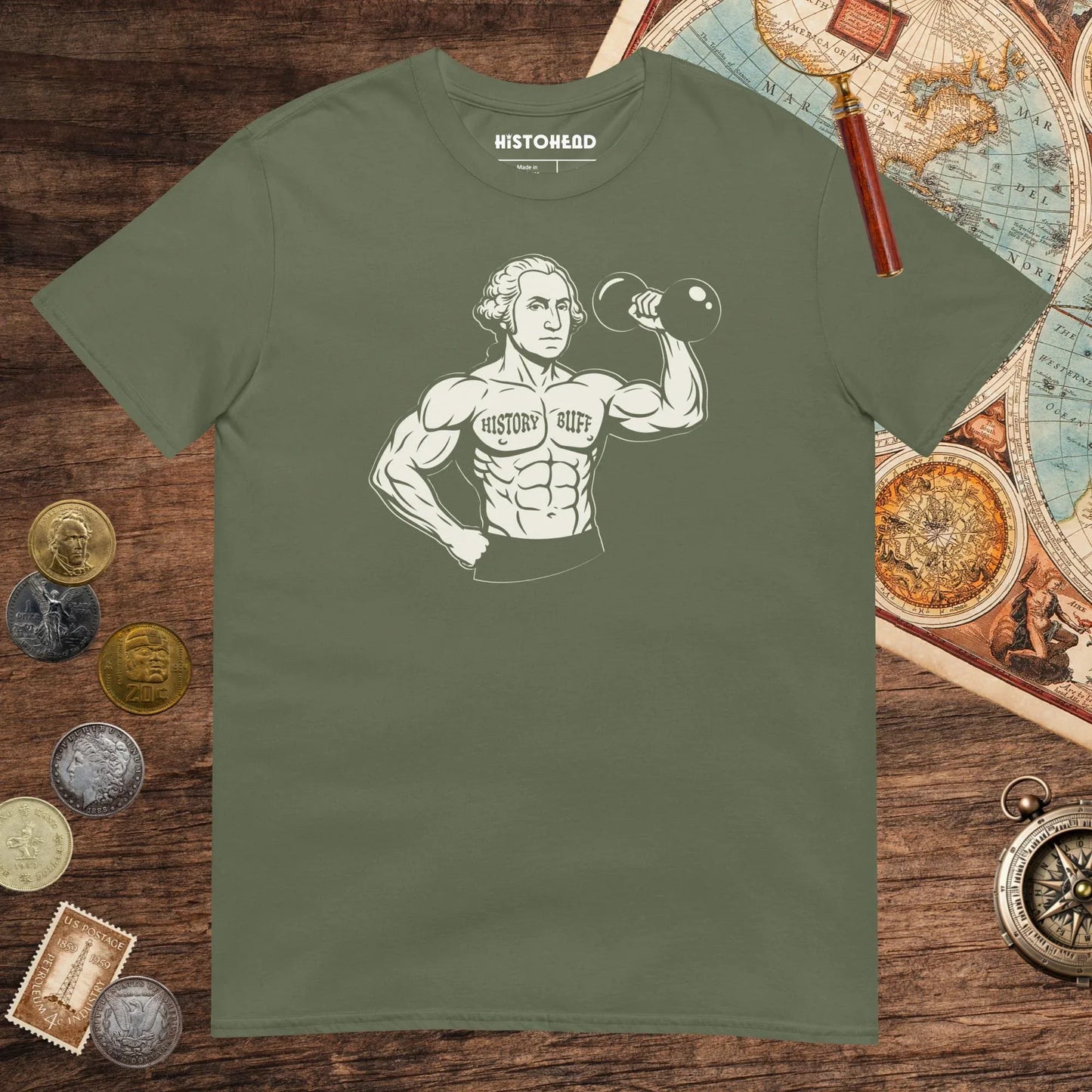 Military Green Washington History Buff Tee - history buff gift by HistoHead