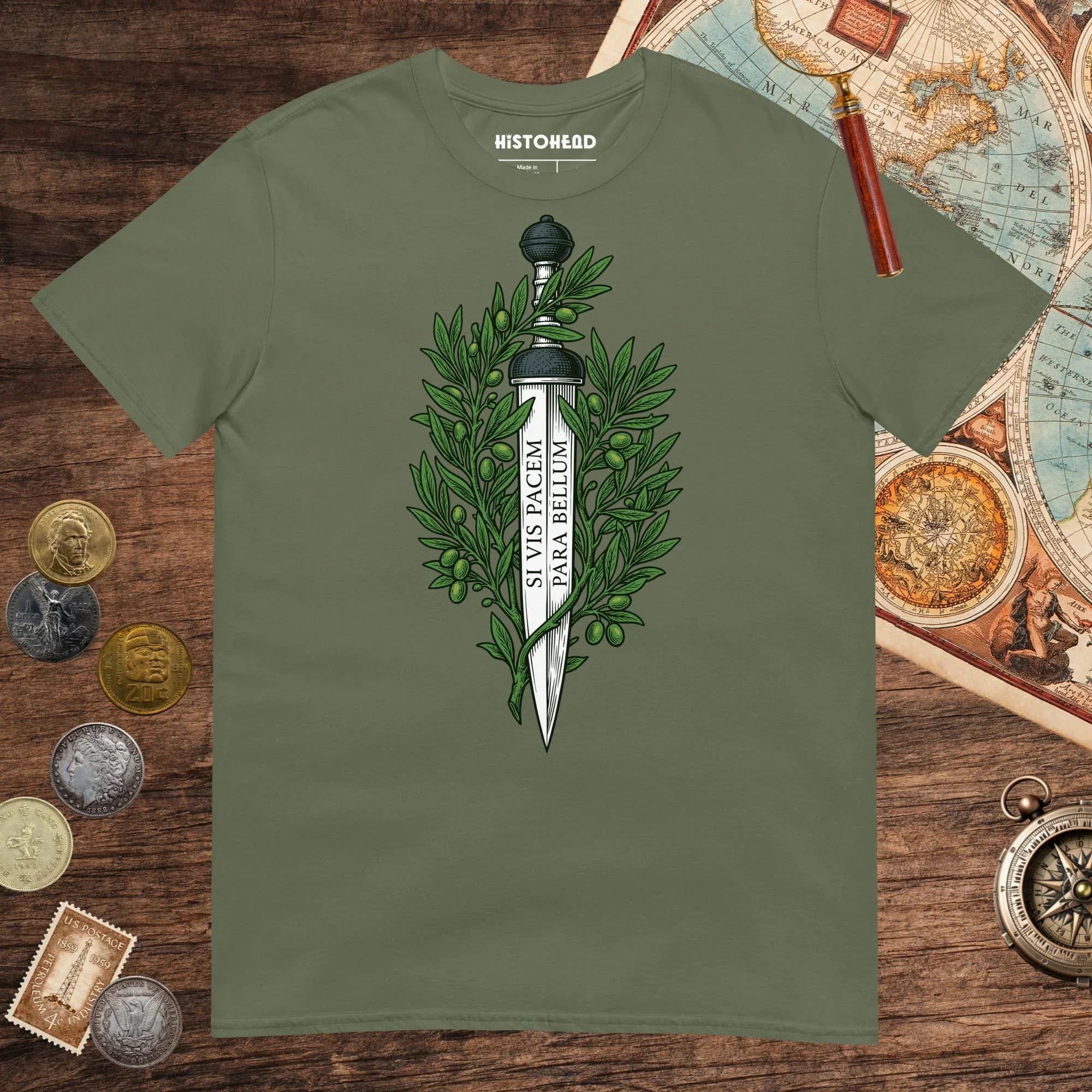 Military Green Si Vis Pacem Para Bellum Latin Phrase Tee - history buff gift by HistoHead