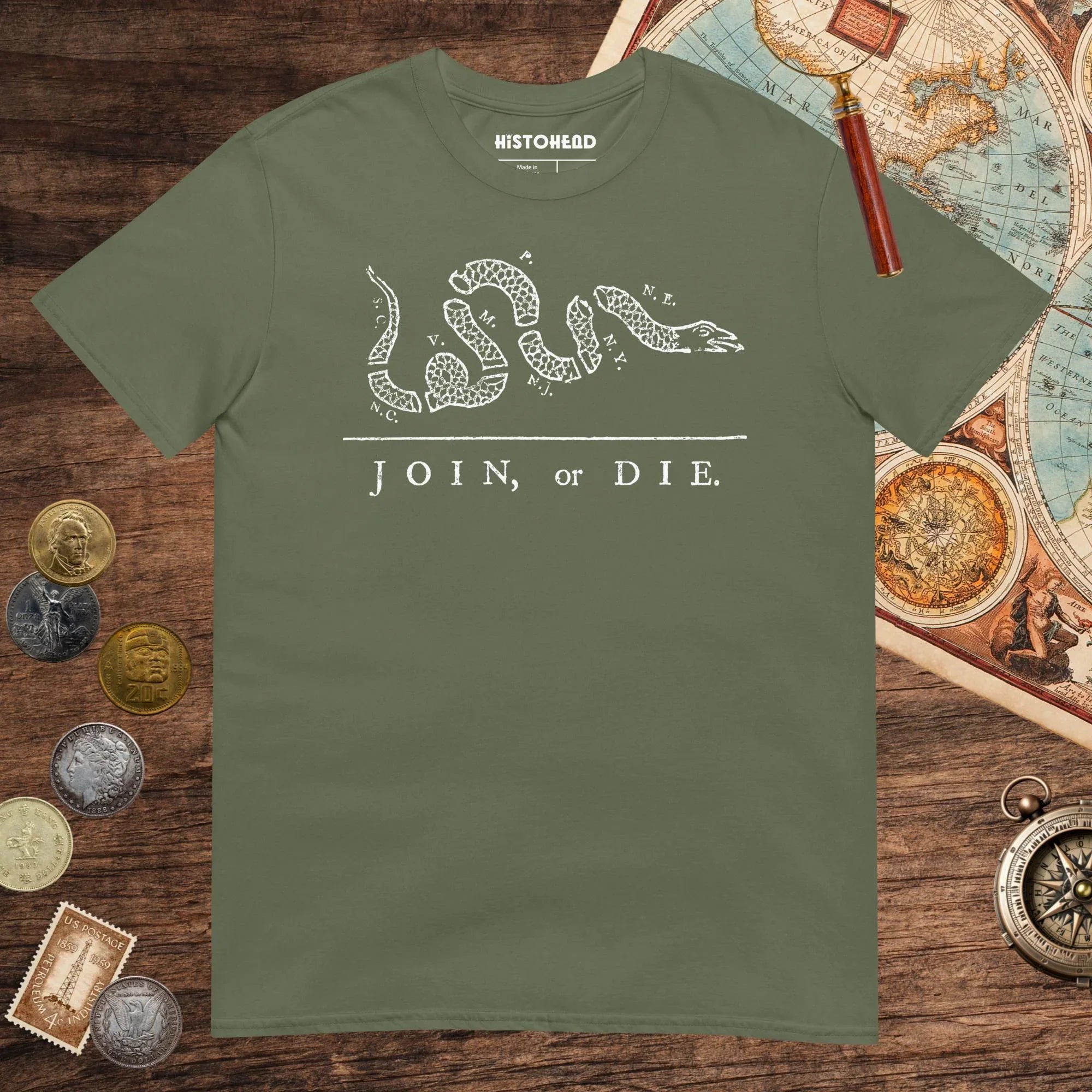 Military Green Join Or Die Tee - history buff gift by HistoHead