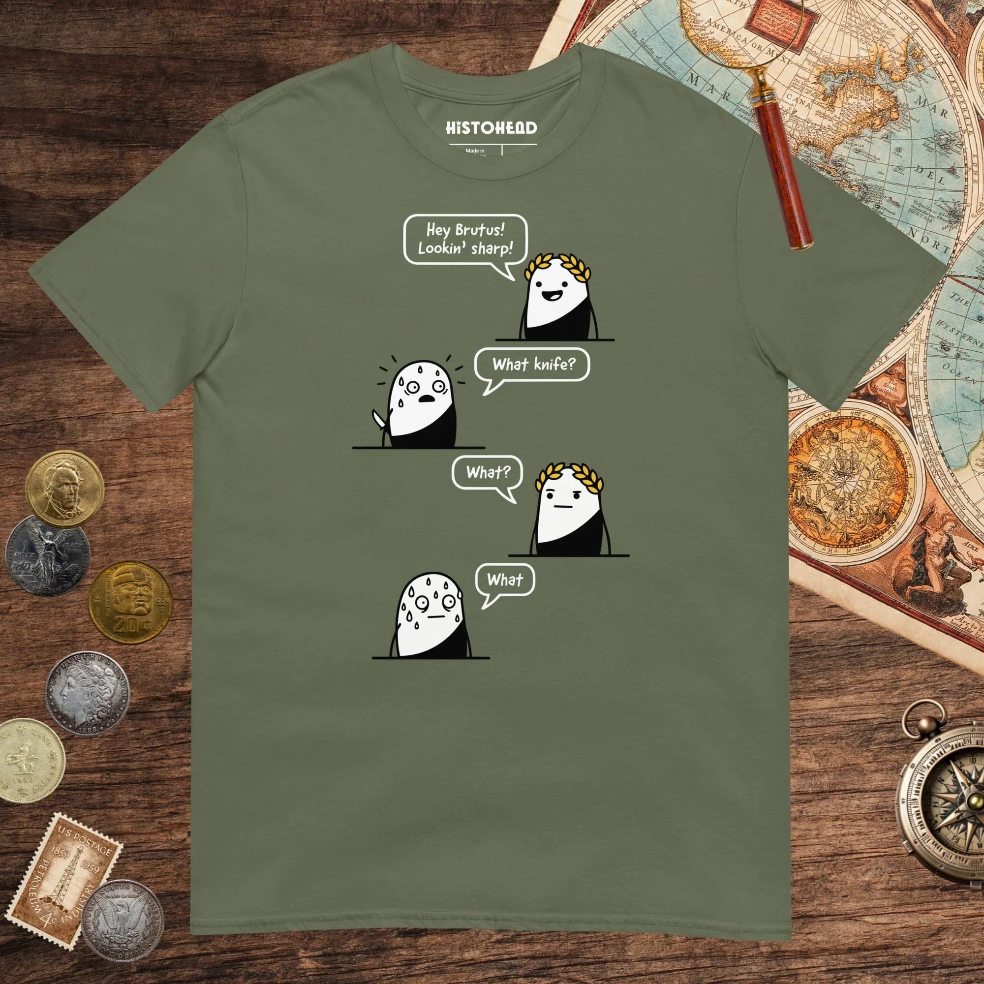 Military Green Caesar and Brutus Comics Tee - history buff gift by HistoHead