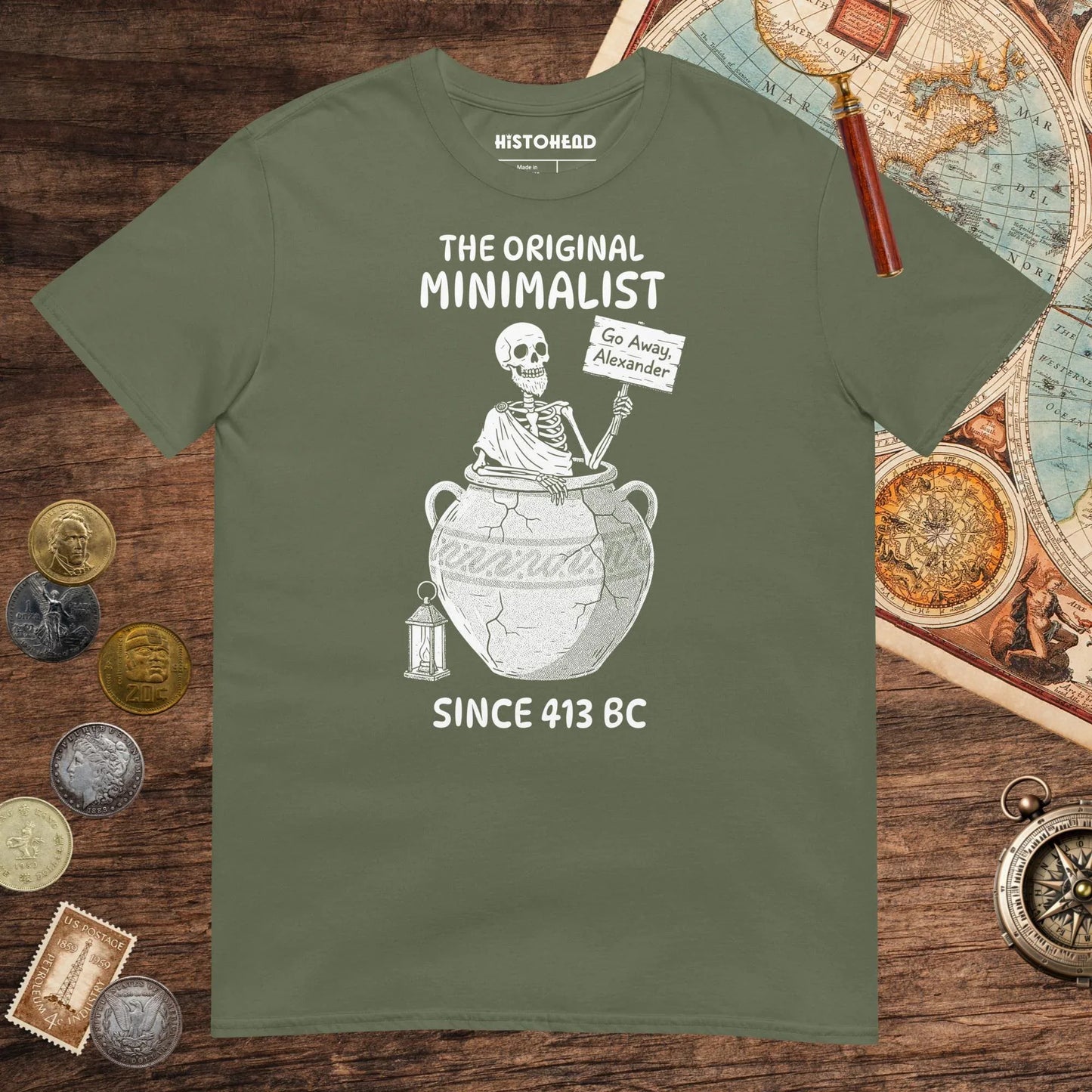 Military Green Diogenes the Original Minimalist Tee - history buff gift by HistoHead