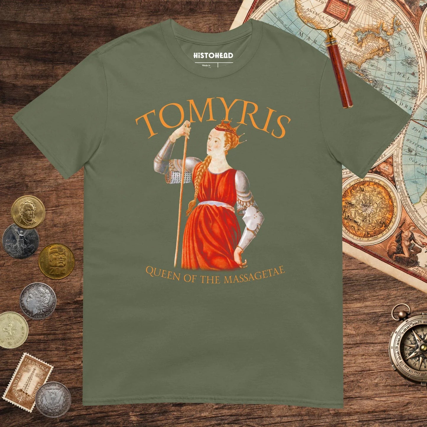 Military Green Tomyris Queen of the Massagetae Tee - history buff gift by HistoHead