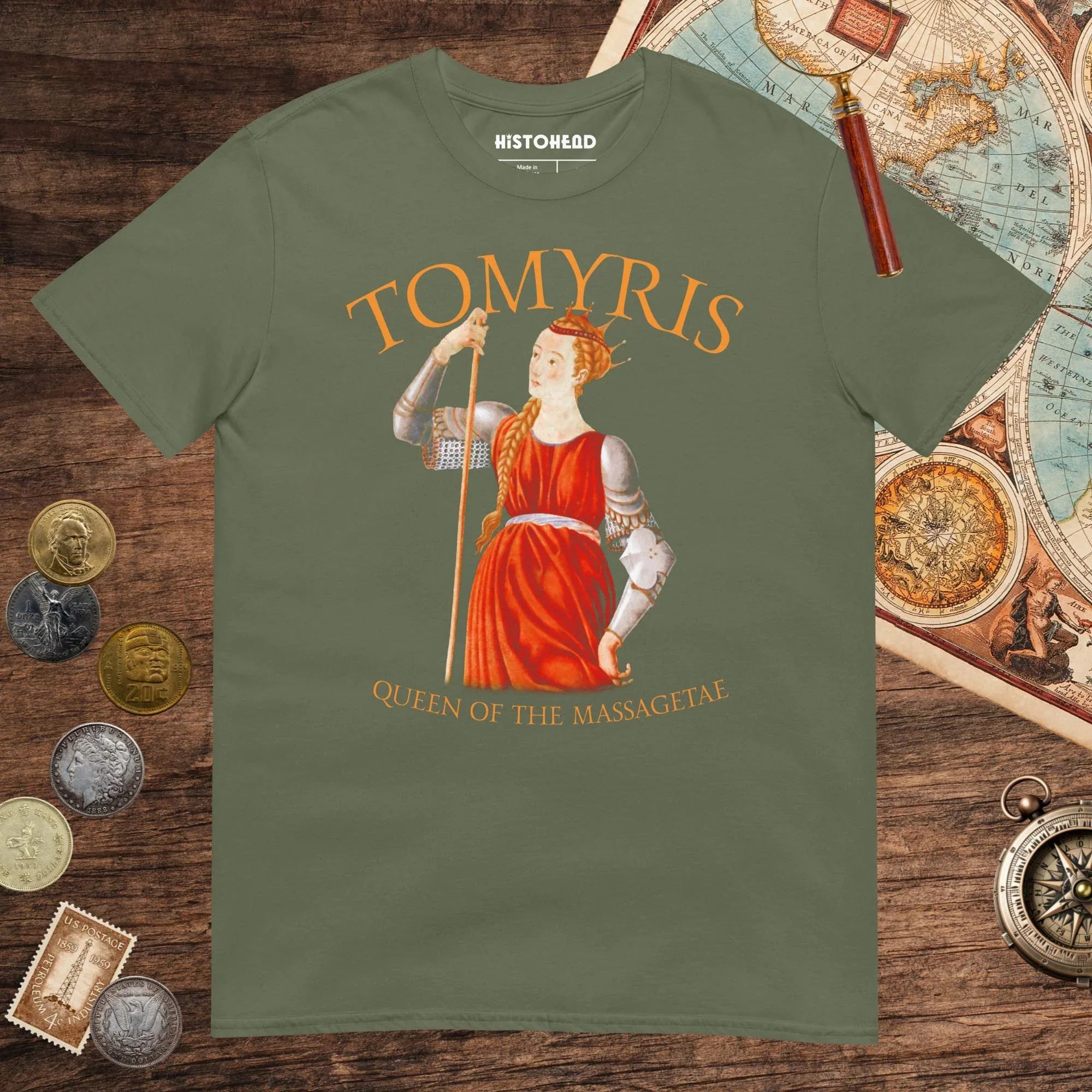 Military Green Tomyris Queen of the Massagetae Tee - history buff gift by HistoHead