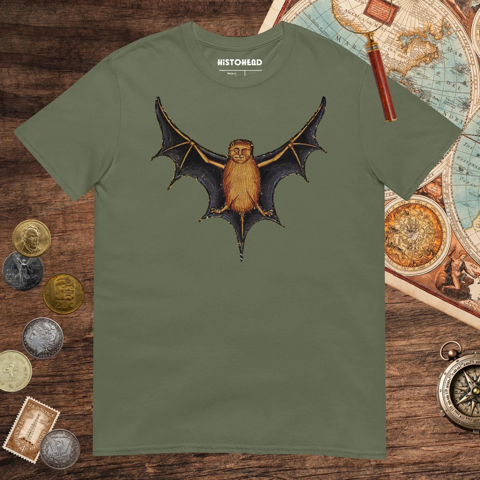 Military Green Weird Medieval Bat Tee - history buff gift by HistoHead