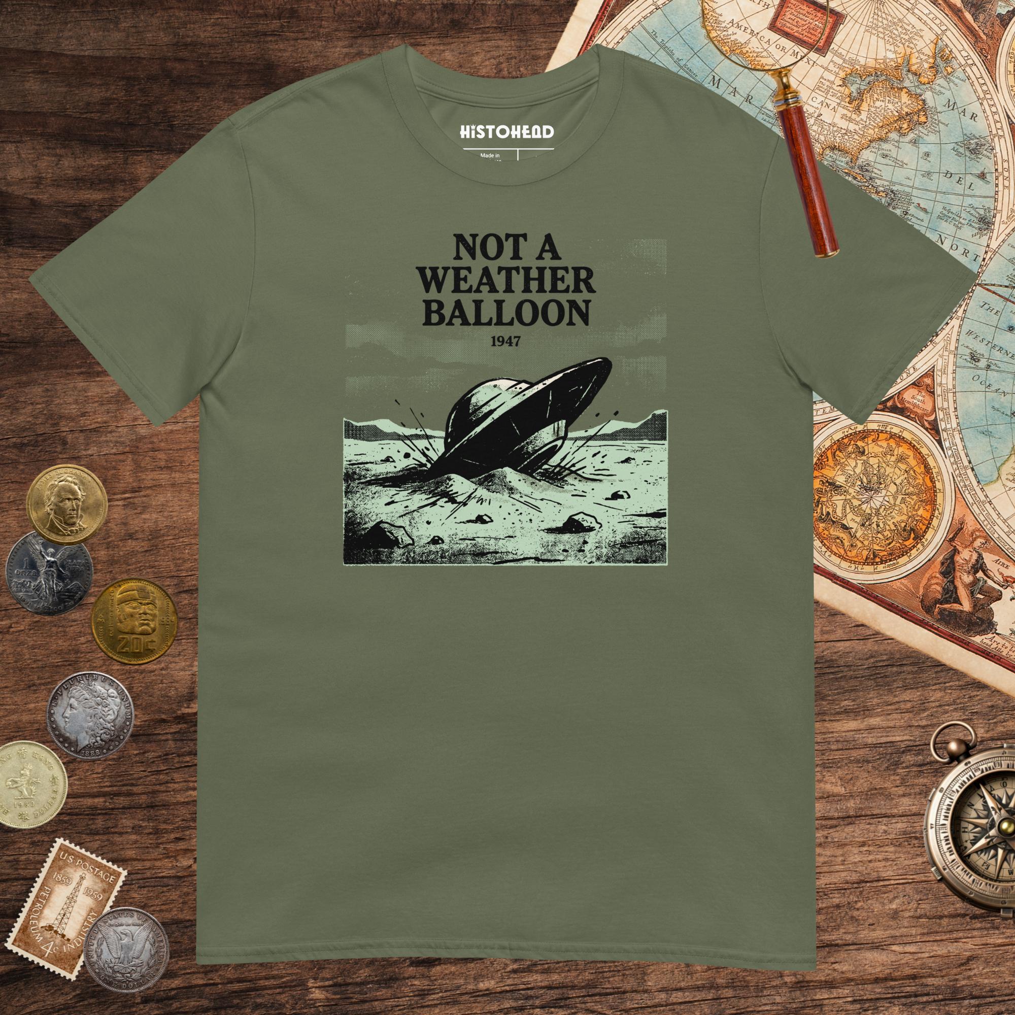 Military Green Roswell Weather Balloon Tee - history buff gift by HistoHead