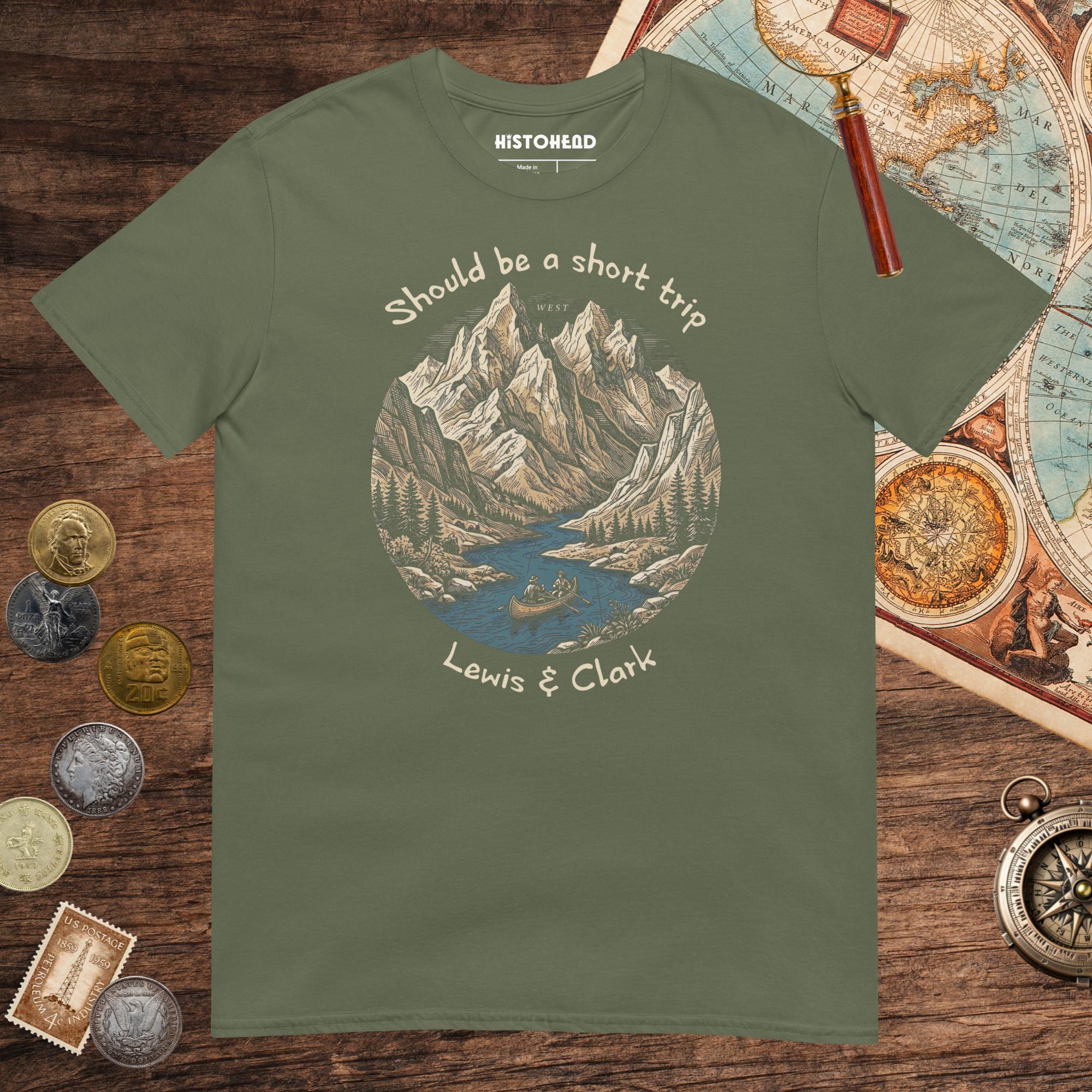 Military Green Lewis & Clark Short Trip Tee - history buff gift by HistoHead