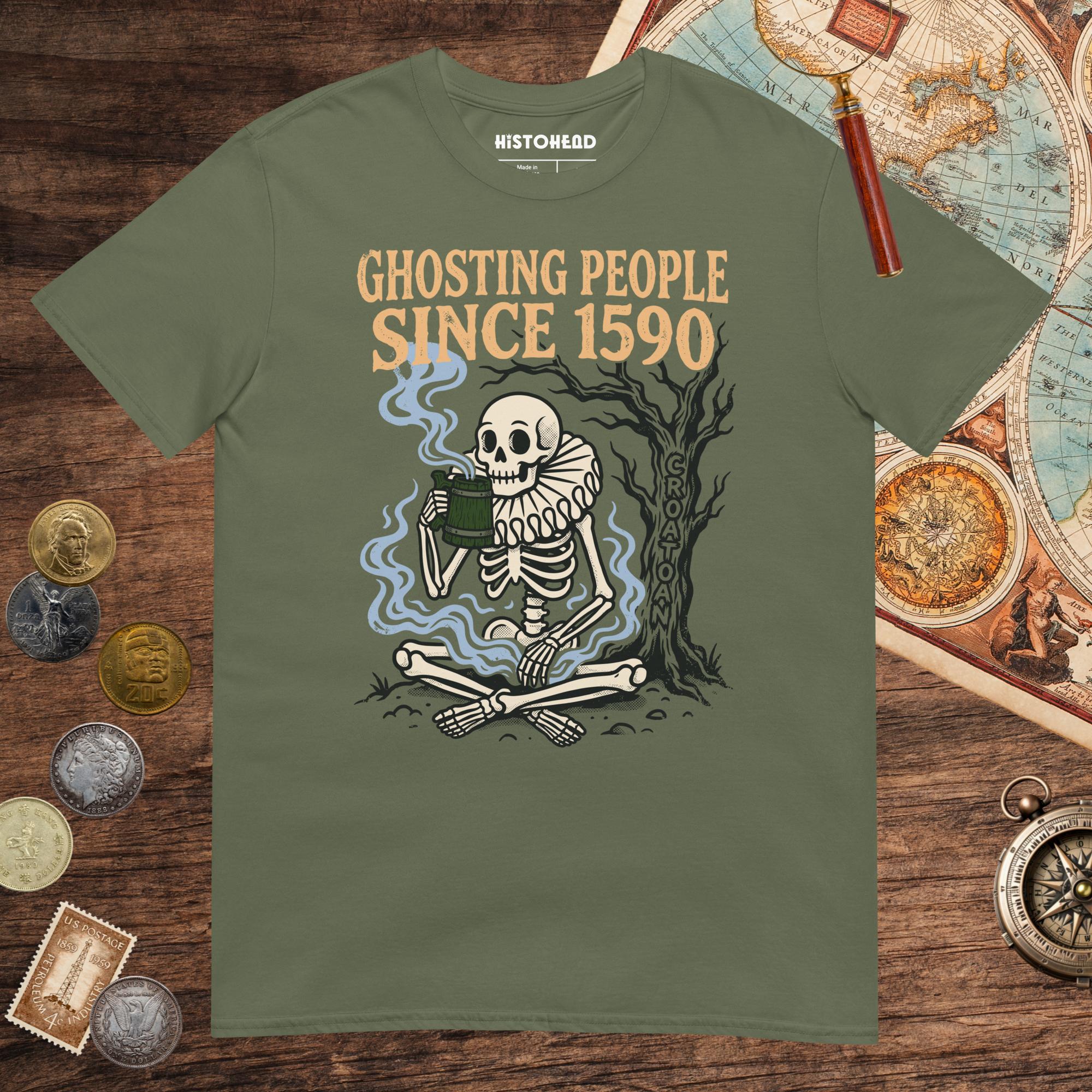 Military Green Roanoke Colony Ghosting Since 1590 Tee - history buff gift by HistoHead