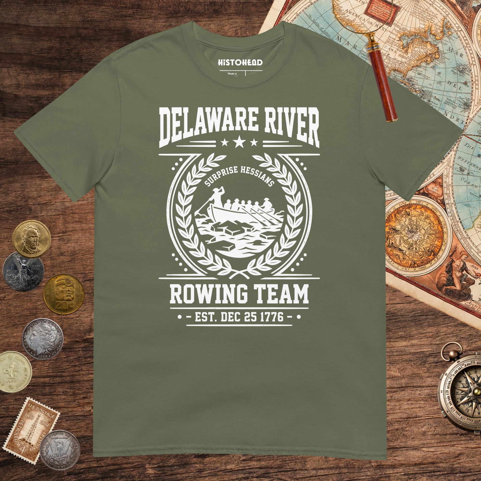 Military Green Delaware River Rowing Team Tee - history buff gift by HistoHead