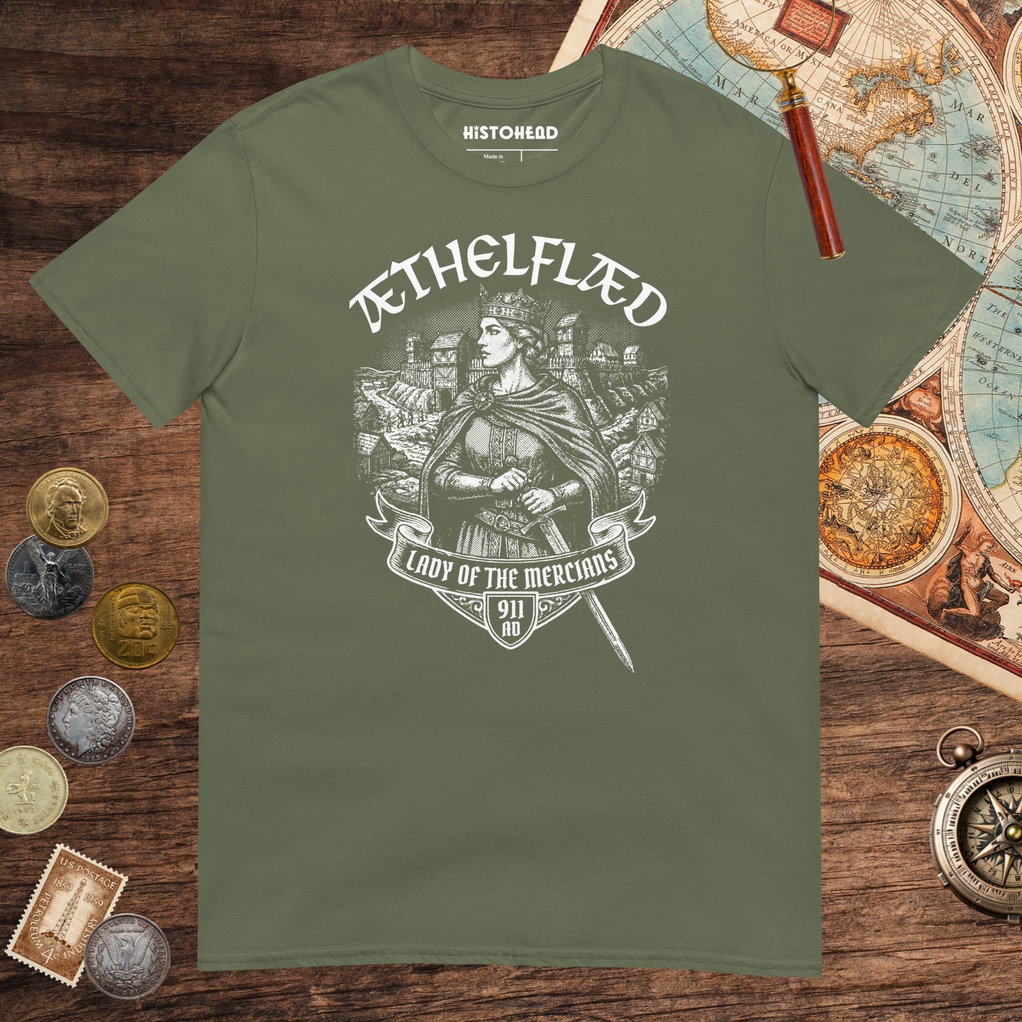 Military Green Æthelflæd Lady of the Mercians Tee - history buff gift by HistoHead
