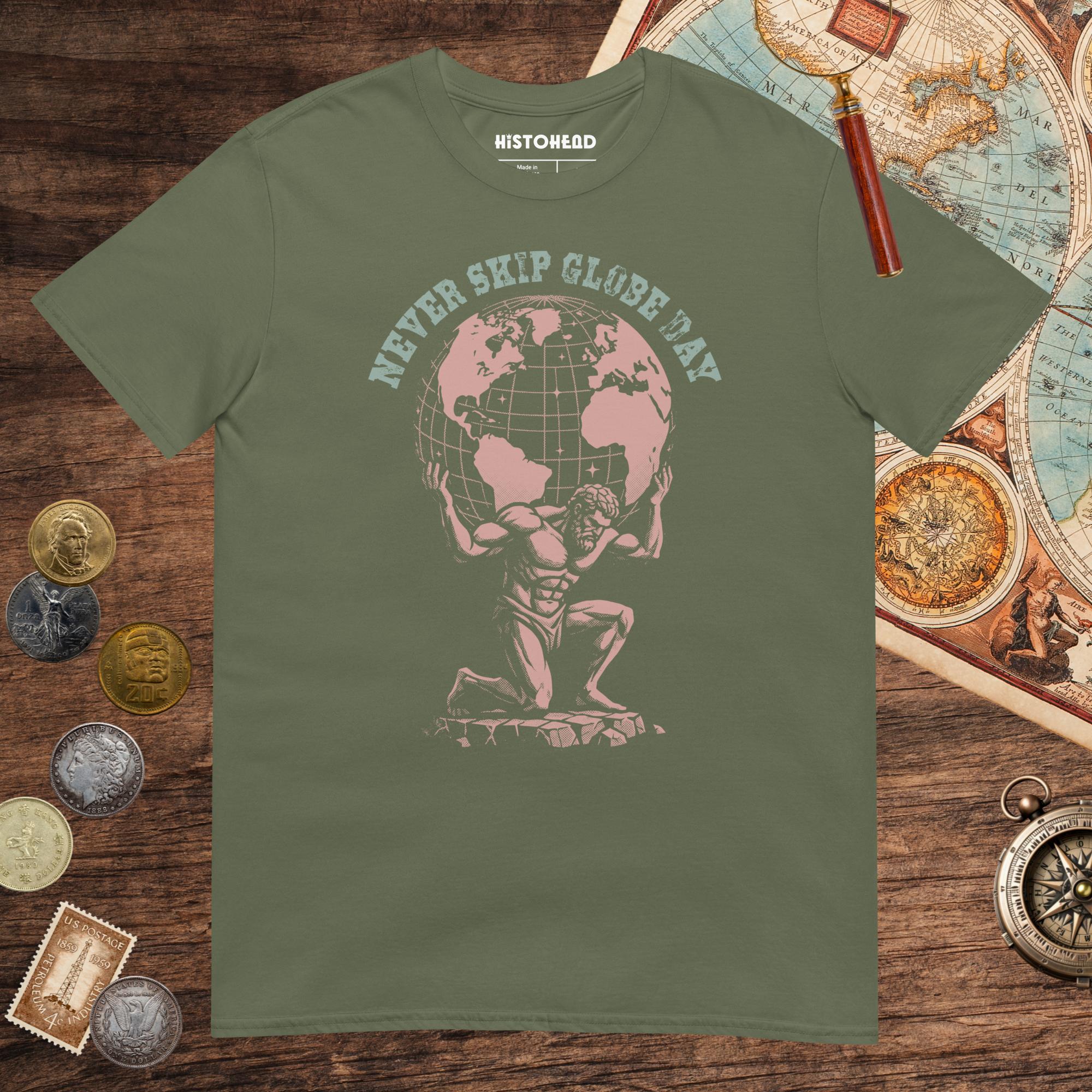 Military Green Atlas Never Skip Globe Day Tee - history buff gift by HistoHead