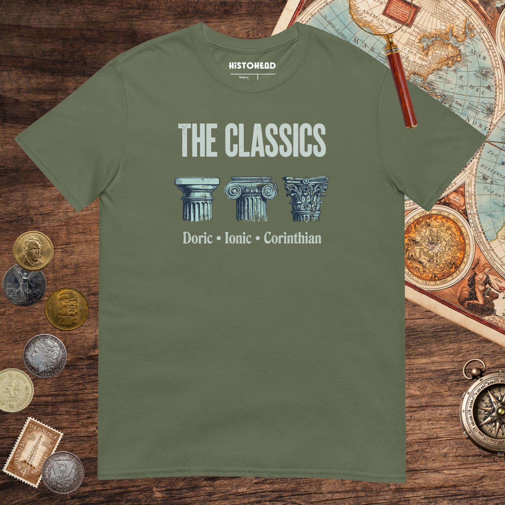 Military Green The Classics Doric Ionic Corinthian Tee - history buff gift by HistoHead
