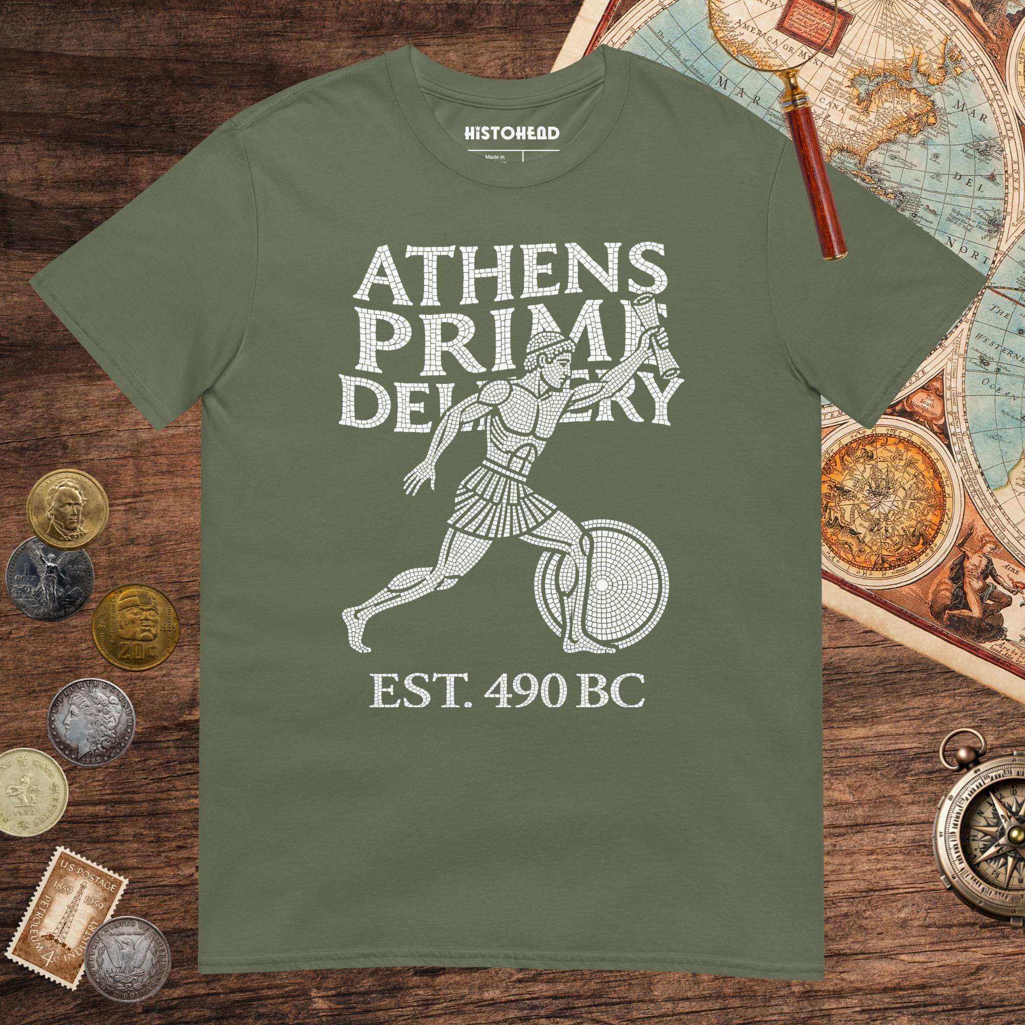 Military Green Athens Prime Delivery Tee - history buff gift by HistoHead