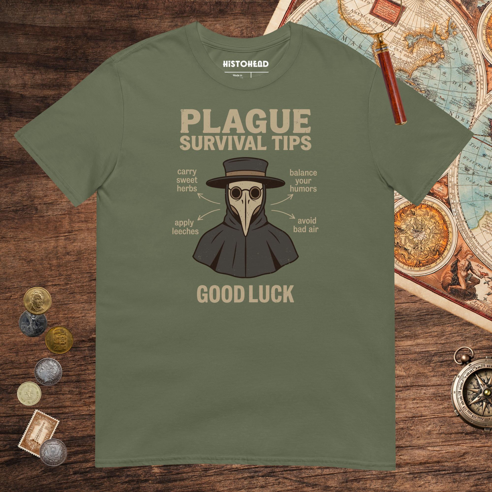 Military Green Plague Survival Tips Tee - history buff gift by HistoHead