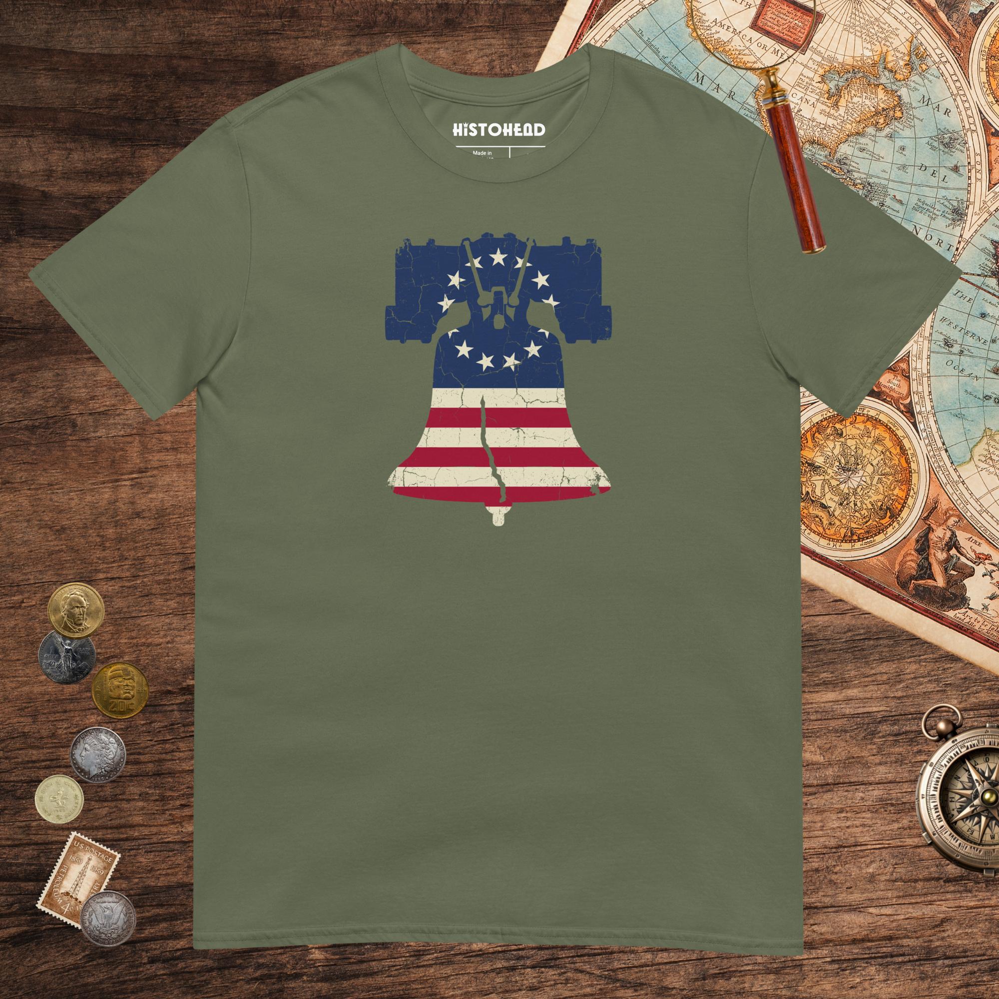 Military Green Liberty Bell Tee - history buff gift by HistoHead