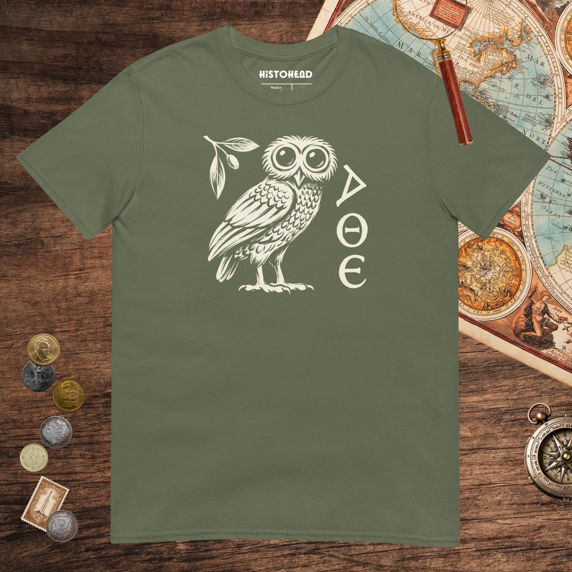 Military Green Owl of Athena Tee - history buff gift by HistoHead